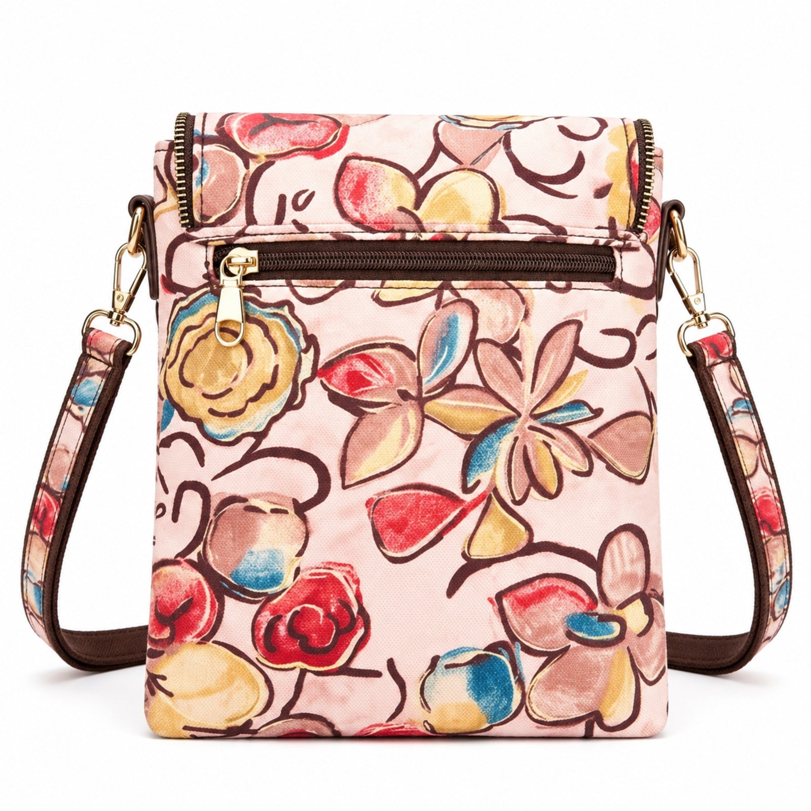 Women's Light Pink Floral Print Crossbody Sling Bag with Adjustable Strap