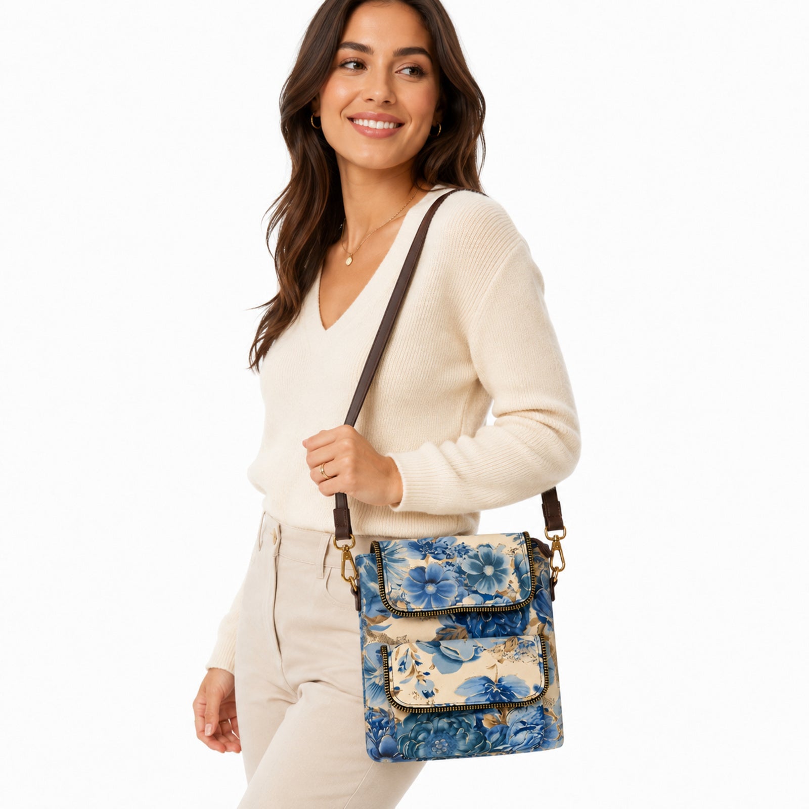 Women's Blue Floral Printed Sling Bag