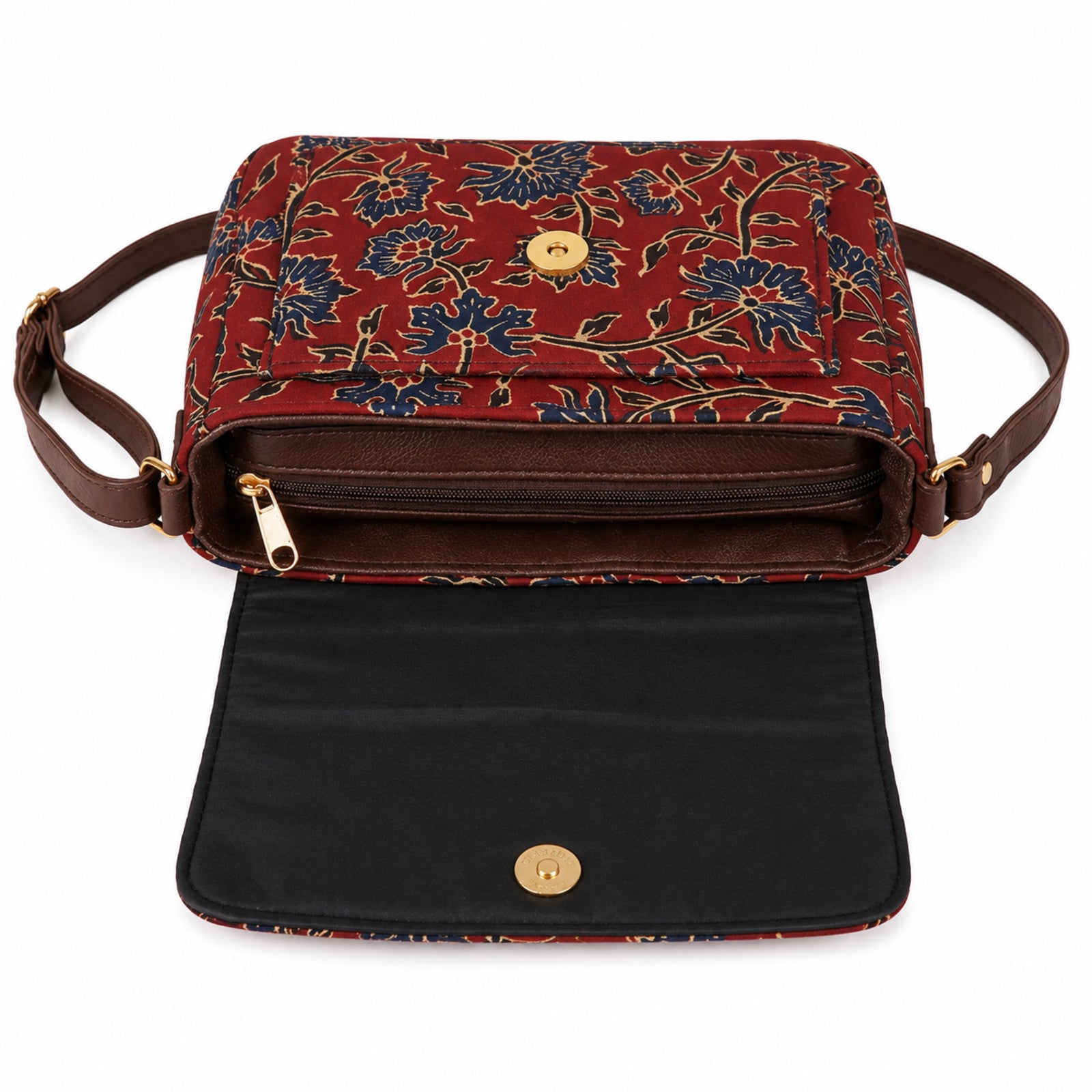 Women's Maroon Floral Printed Crossbody Sling Bag with Flap Closure