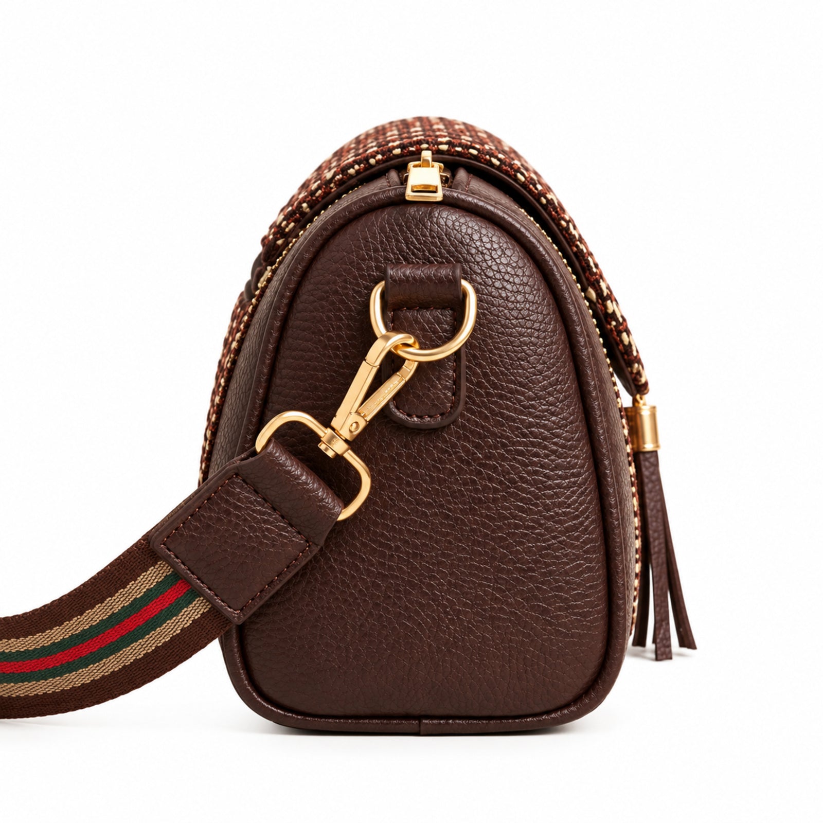 Women's Brown Textured Crossbody Sling Bag with Tassel Detail