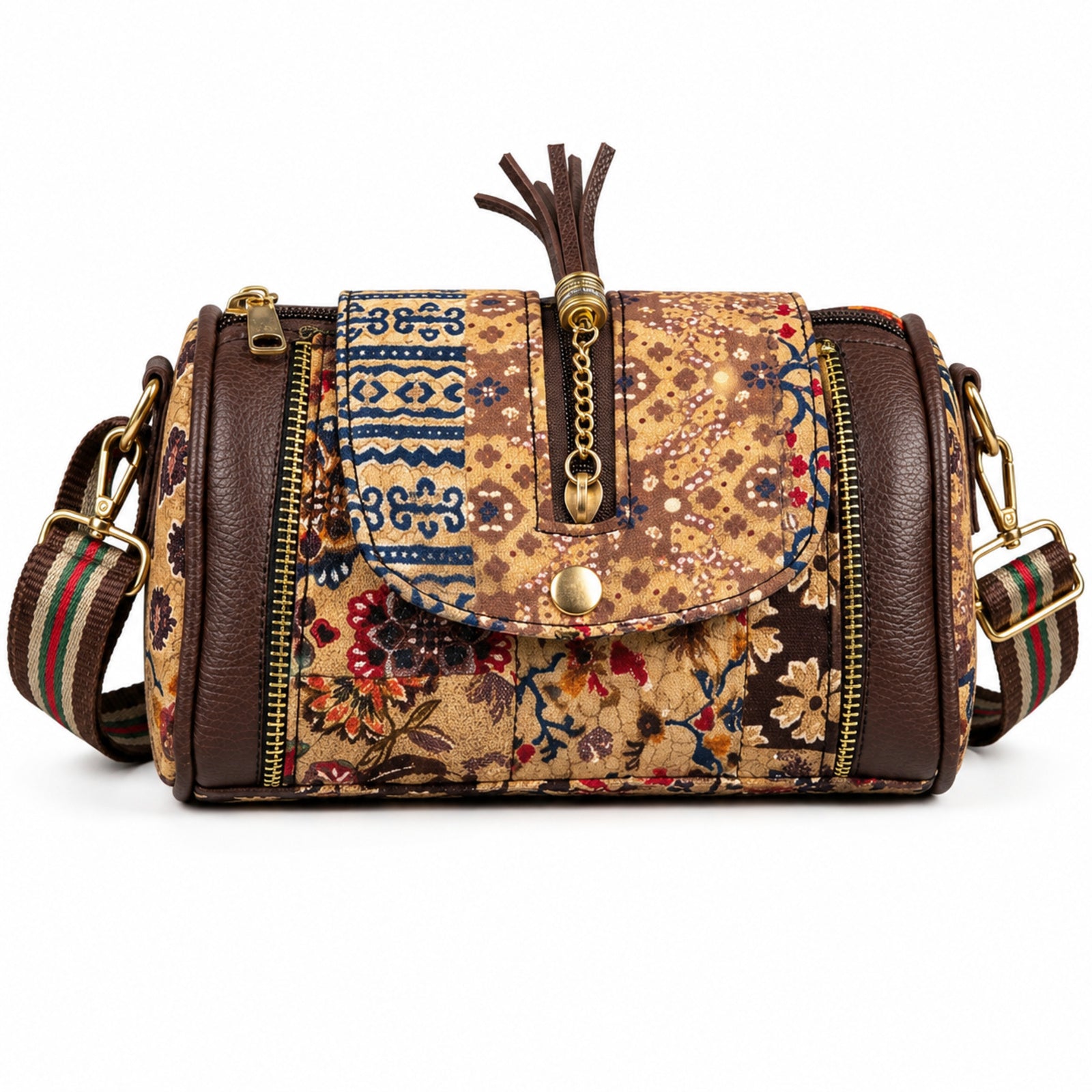 Women's Mustard Floral Print Handheld & Crossbody Satchel Bag with Adjustable Strap