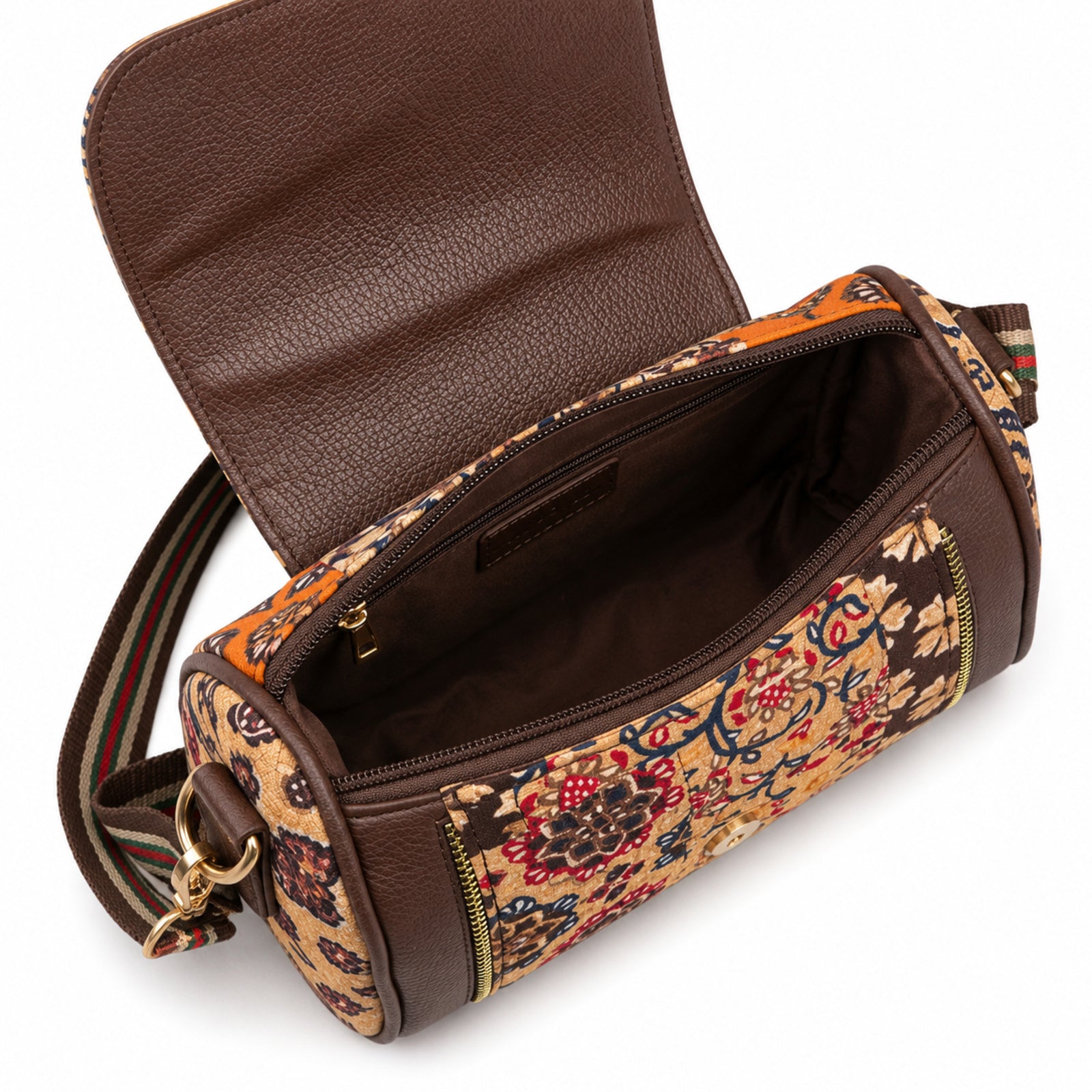 Women's Mustard Floral Print Handheld & Crossbody Satchel Bag with Adjustable Strap