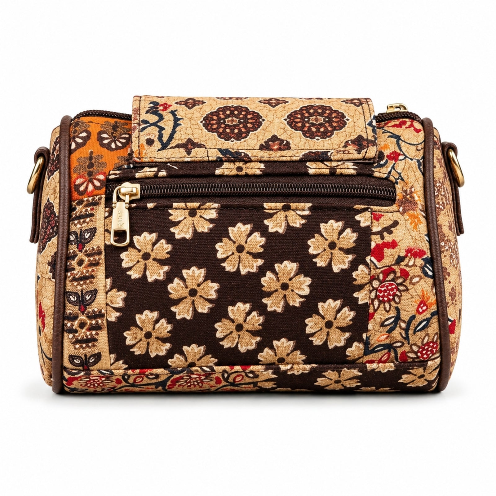 Women's Mustard Floral Print Handheld & Crossbody Satchel Bag with Adjustable Strap