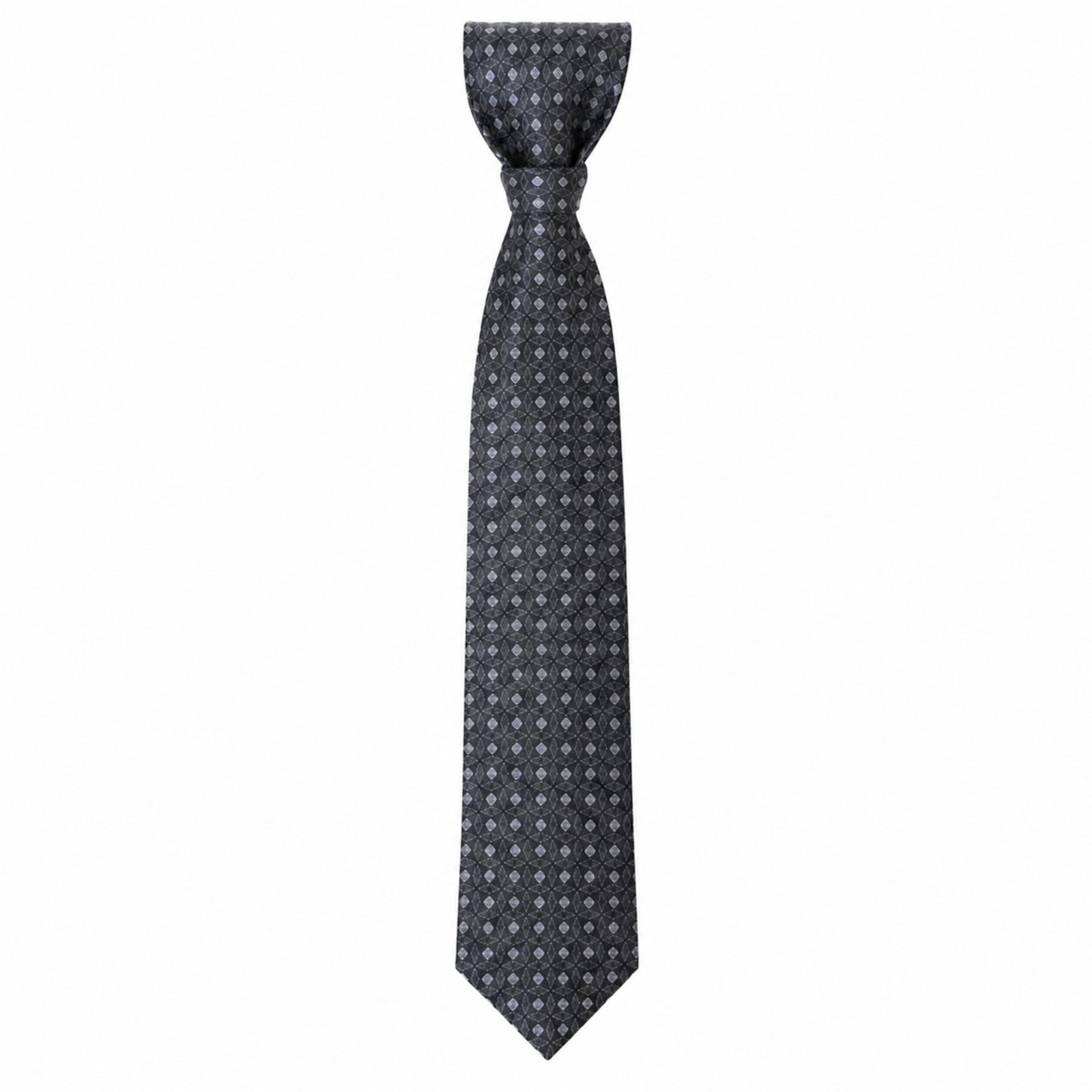 Men's Luxury Geometric Patterned Grey Silk Necktie