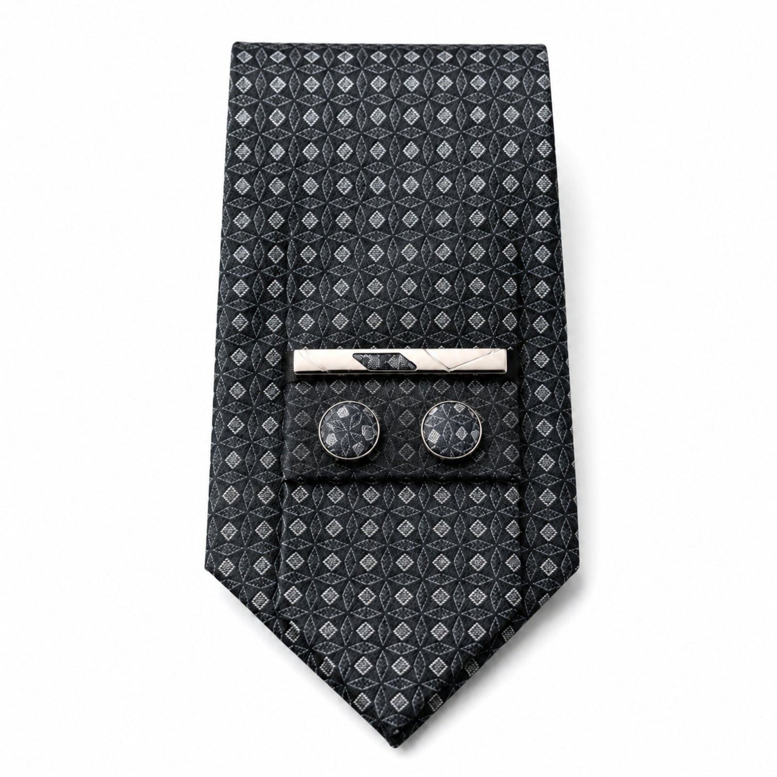Men's Luxury Geometric Patterned Grey Silk Necktie