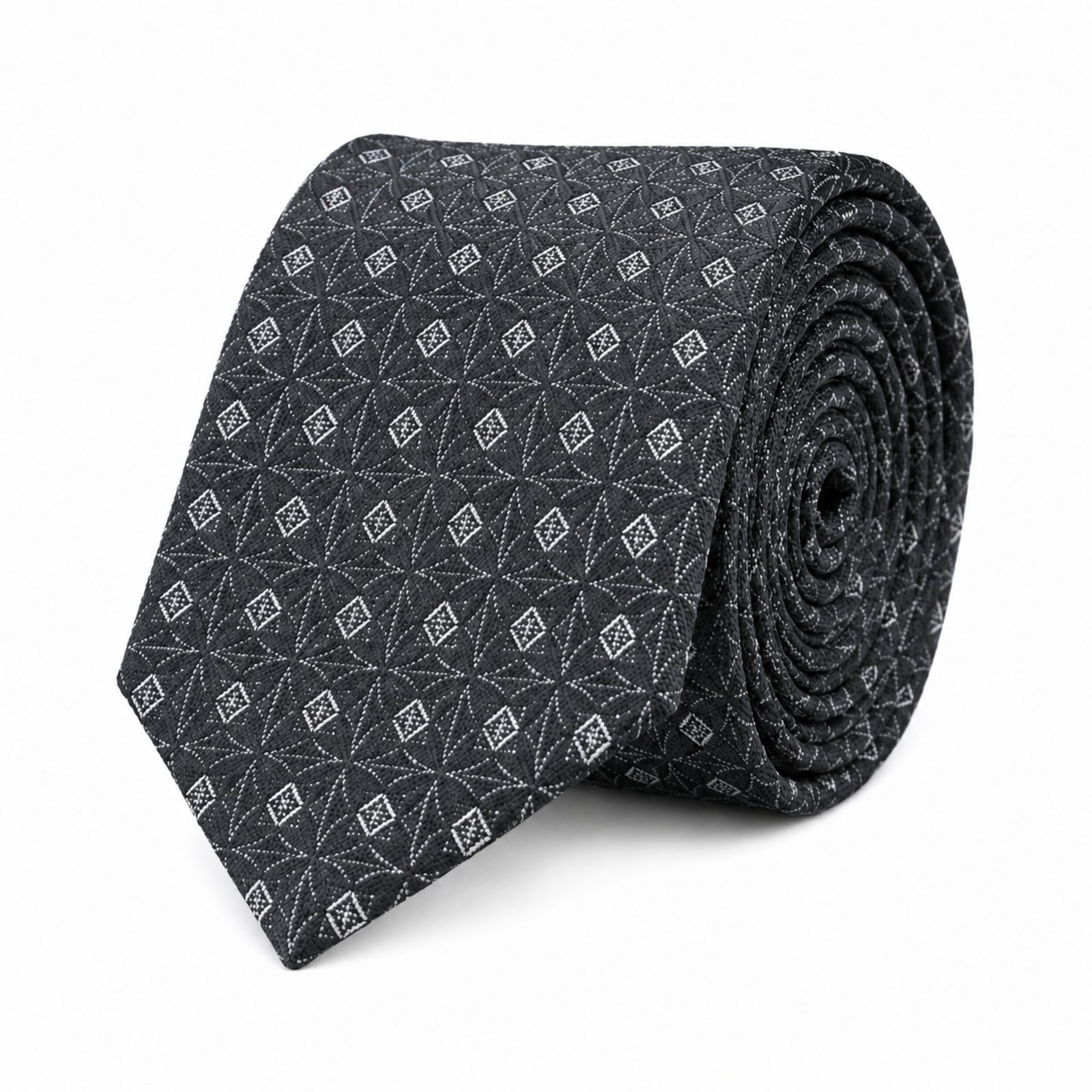 Men's Luxury Geometric Patterned Grey Silk Necktie