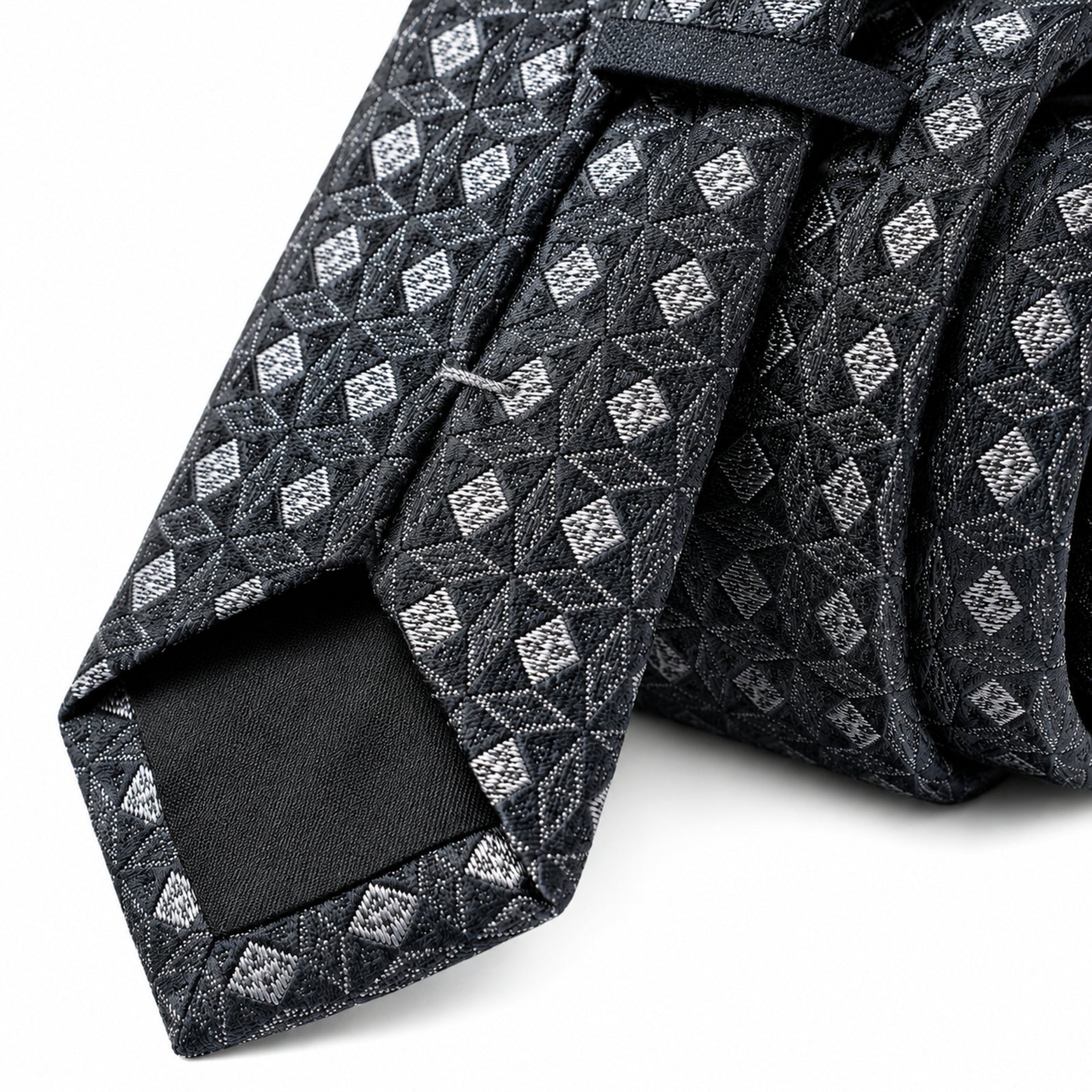 Men's Luxury Geometric Patterned Grey Silk Necktie