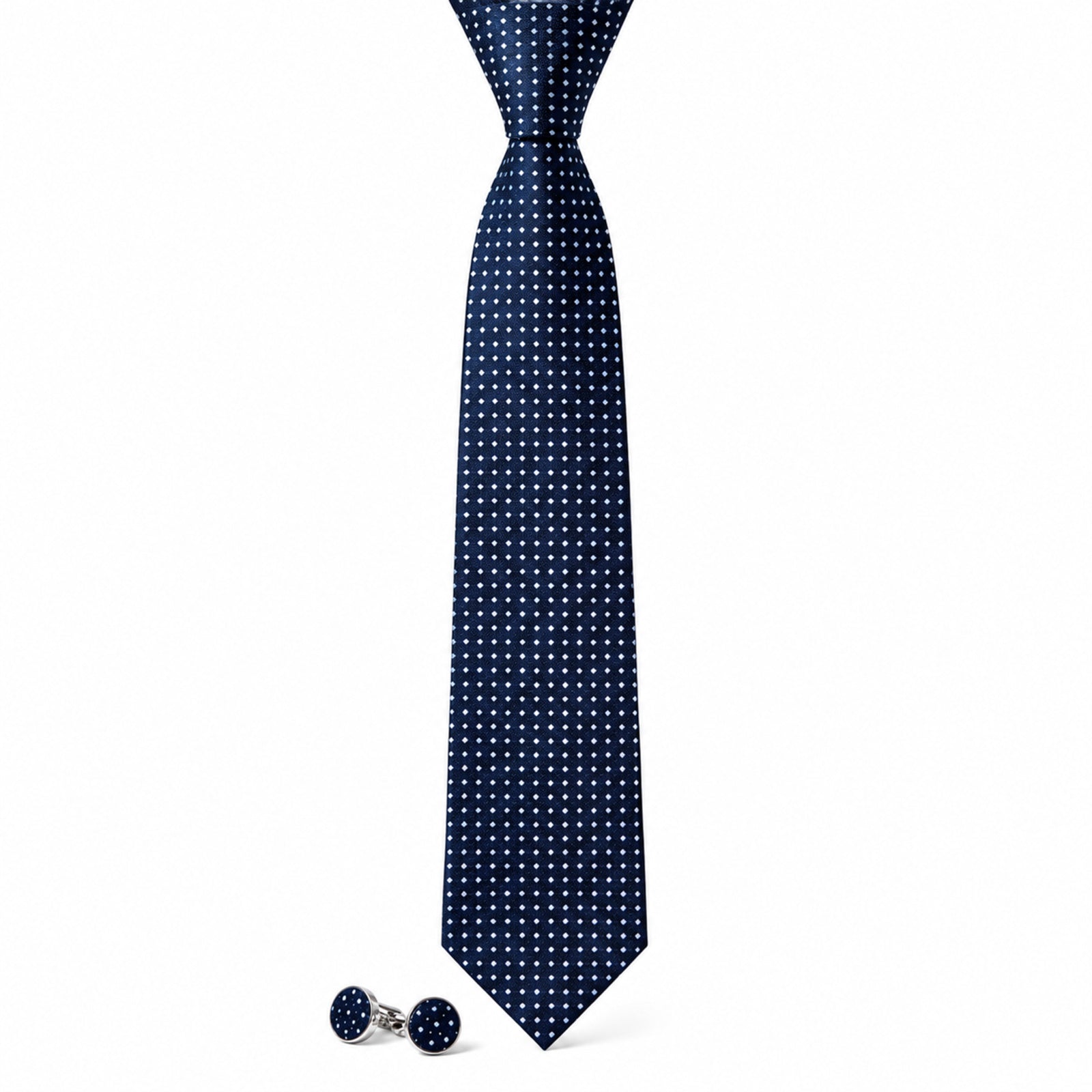 Men's Luxury Micro-Patterned Navy Blue Silk Formal Necktie with Matching Cufflinks Set
