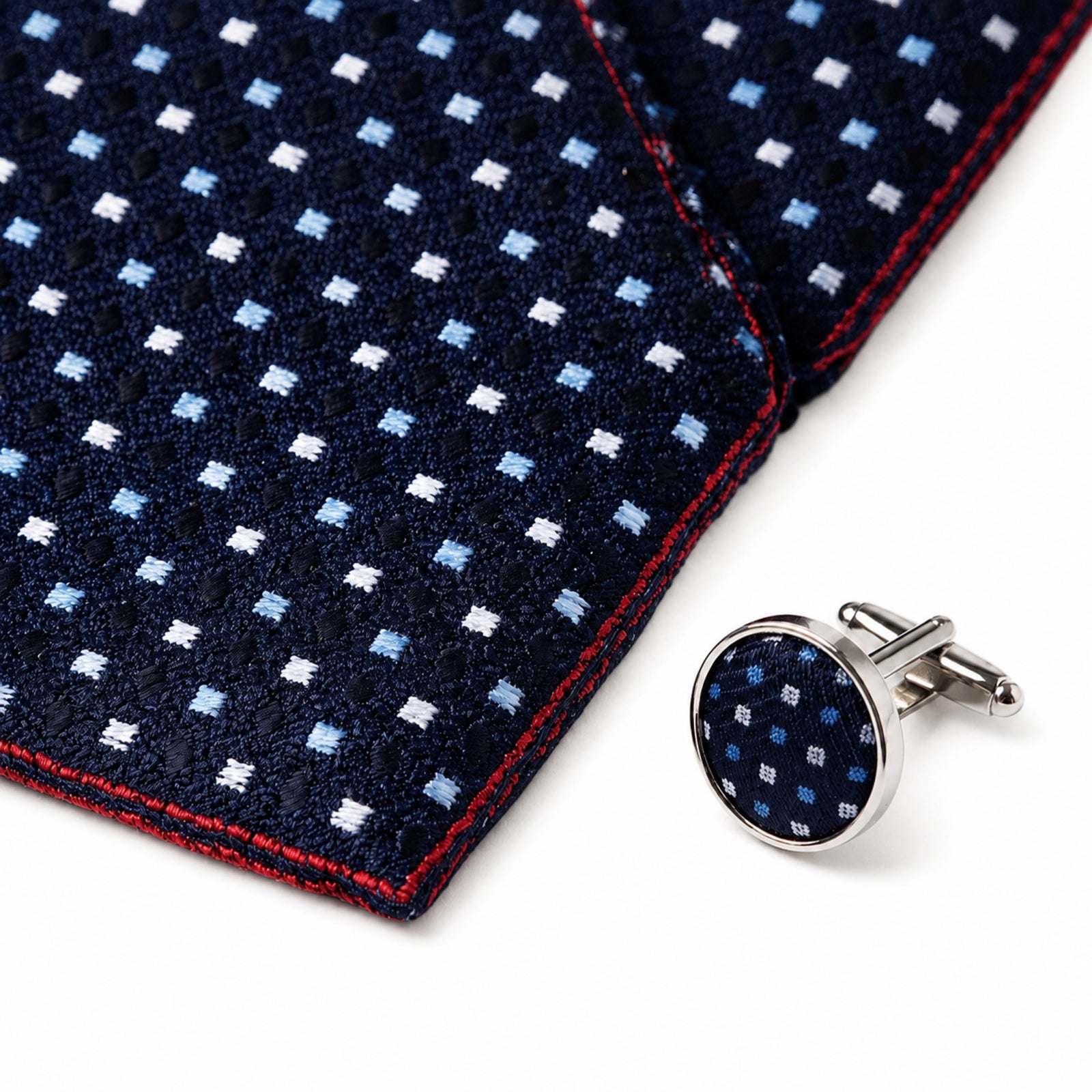 Men's Luxury Micro-Patterned Navy Blue Silk Formal Necktie with Matching Cufflinks Set