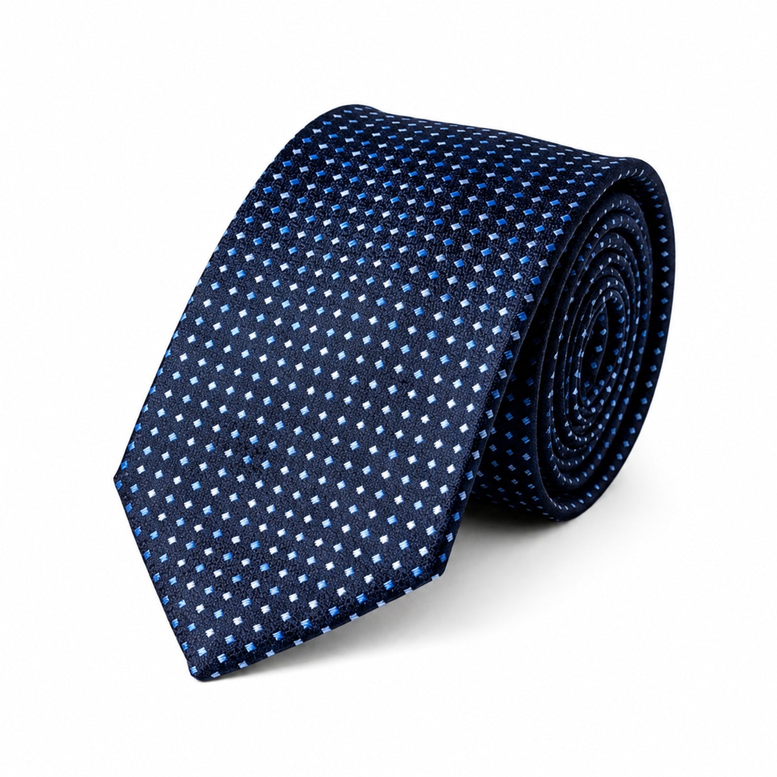 Men's Luxury Micro-Patterned Navy Blue Silk Formal Necktie with Matching Cufflinks Set