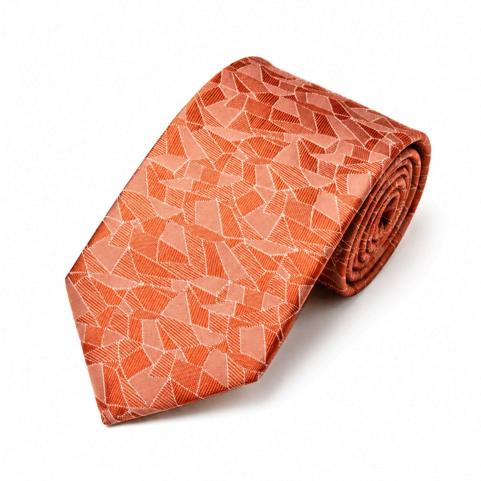 Men's Luxury Mosaic-Patterned Orange Silk Formal Necktie