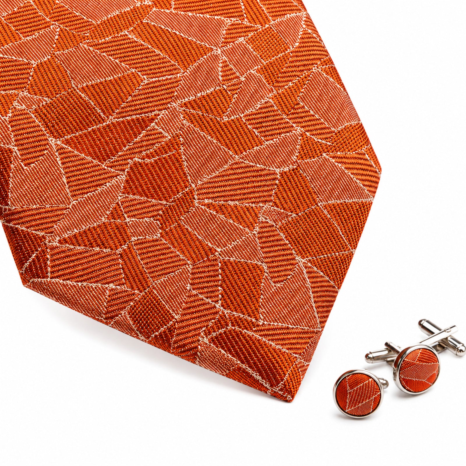 Men's Luxury Mosaic-Patterned Orange Silk Formal Necktie