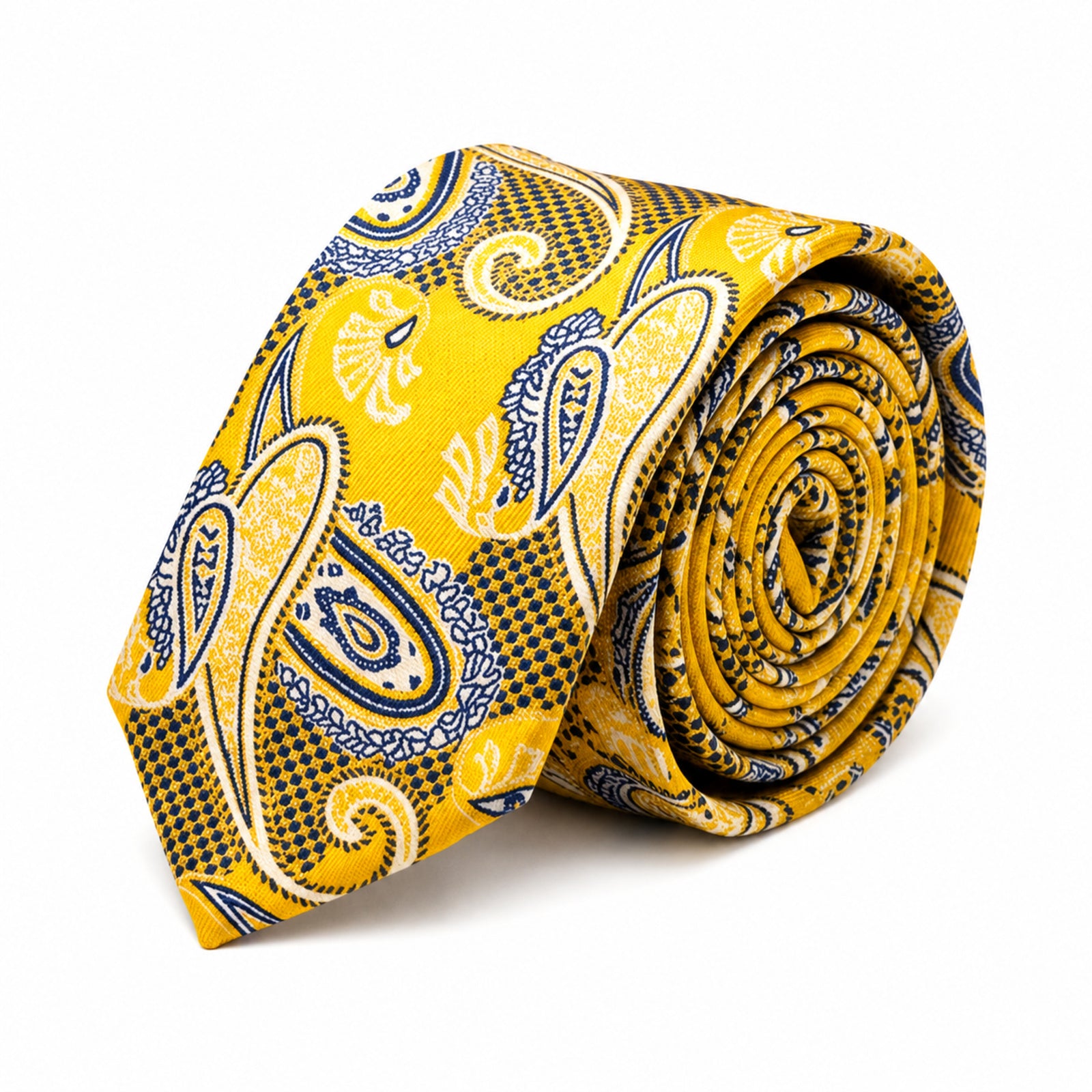 Men's Luxury Paisley-Patterned Yellow Silk Formal Necktie