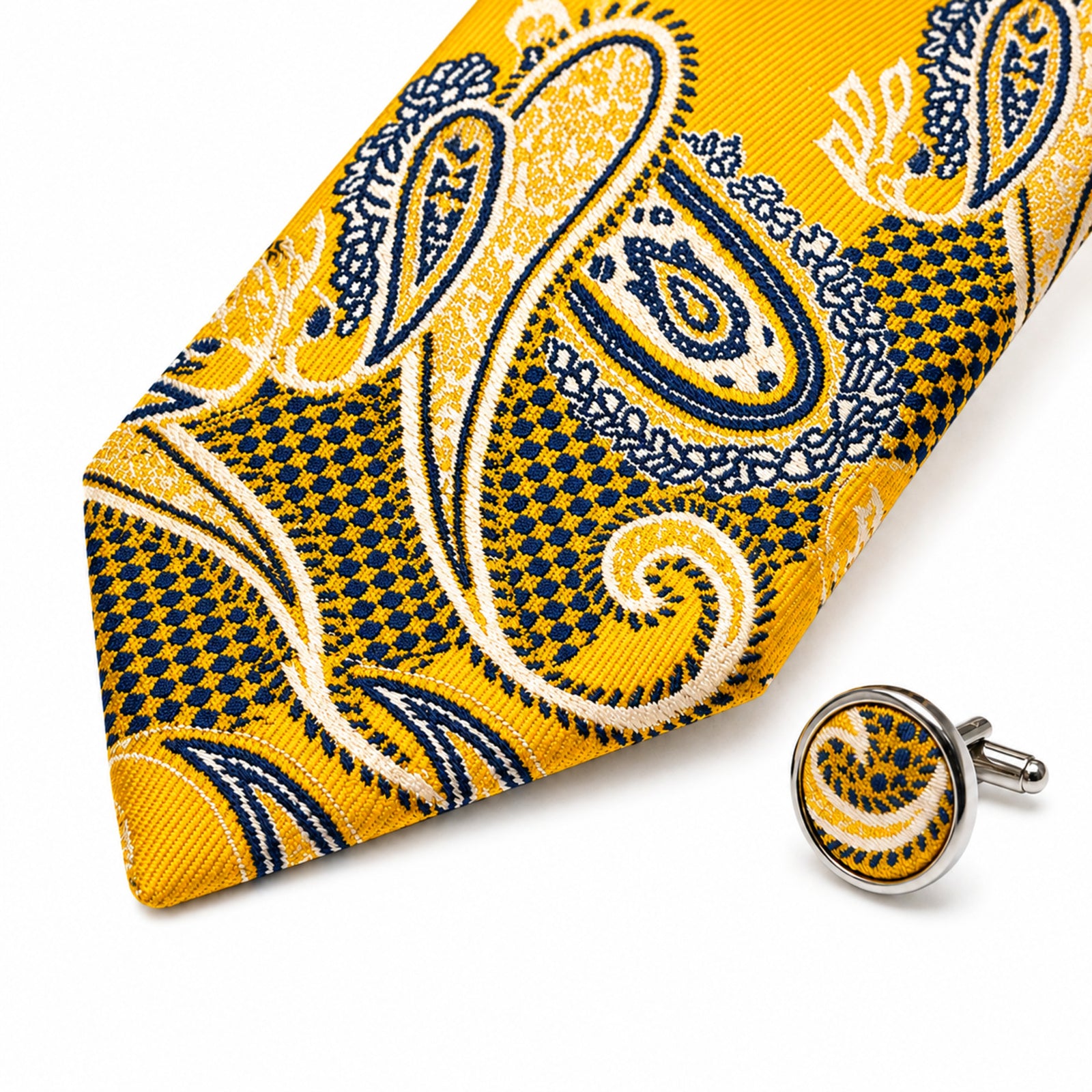 Men's Luxury Paisley-Patterned Yellow Silk Formal Necktie