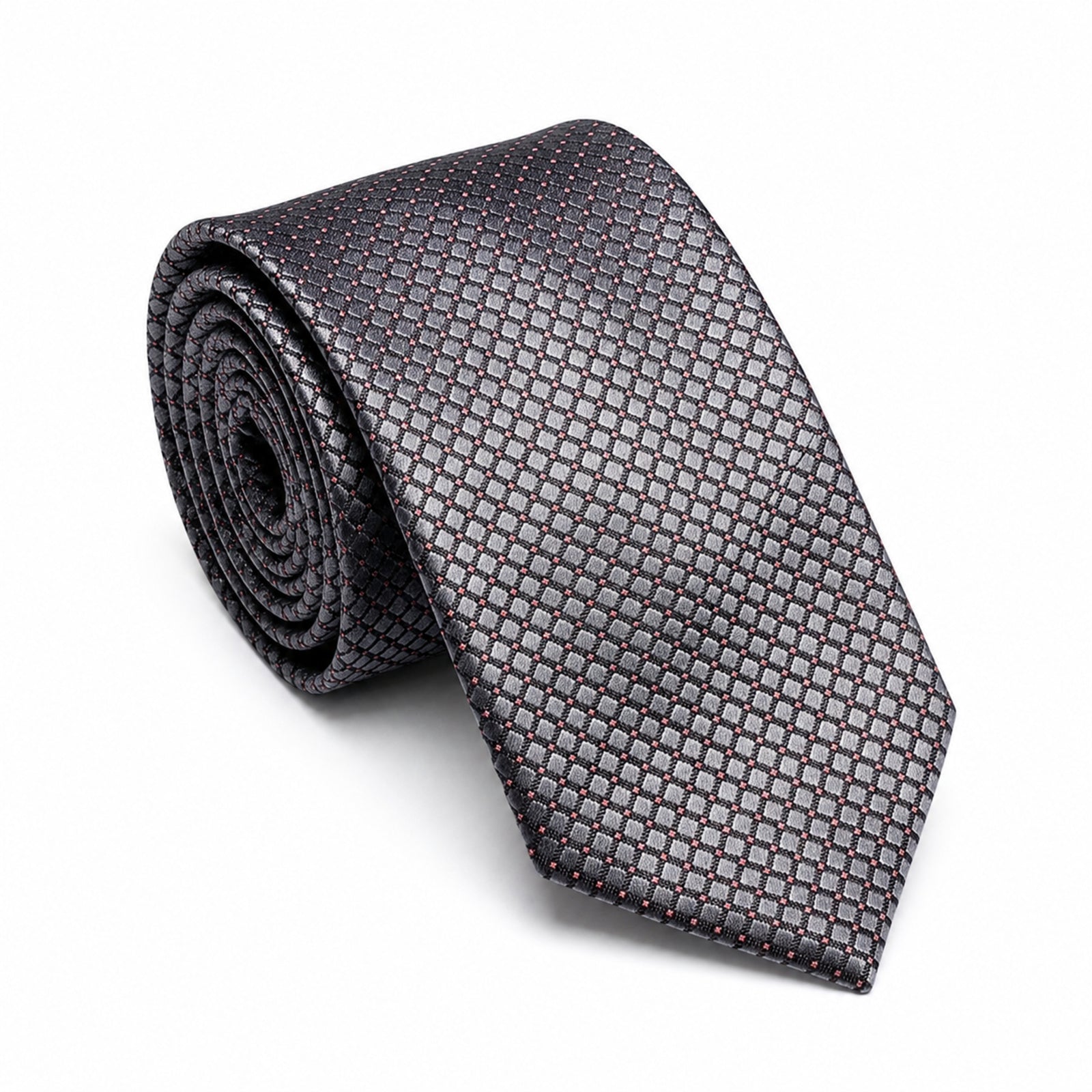 Men's Luxury Geometric Patterned Light Grey Silk Formal Necktie