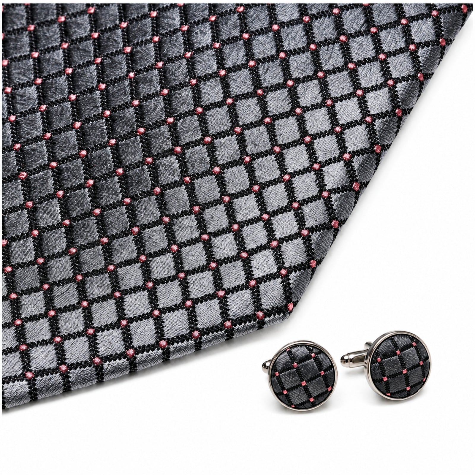 Men's Luxury Geometric Patterned Light Grey Silk Formal Necktie
