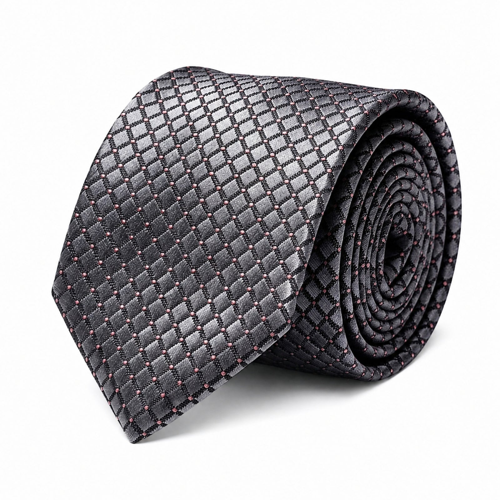 Men's Luxury Geometric Patterned Light Grey Silk Formal Necktie