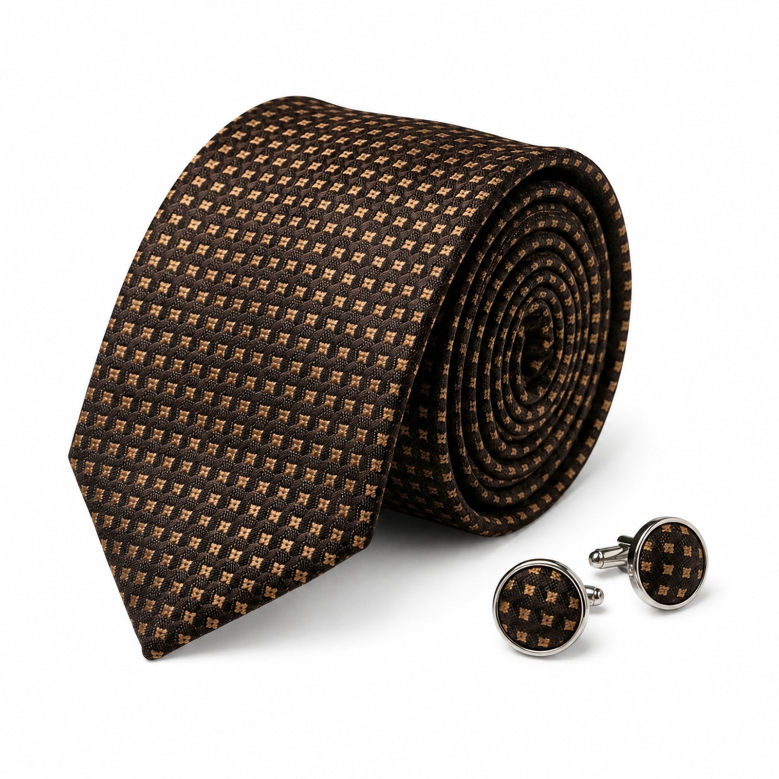 Men's Luxury Micro-Patterned Coffee Brown Silk Formal Necktie