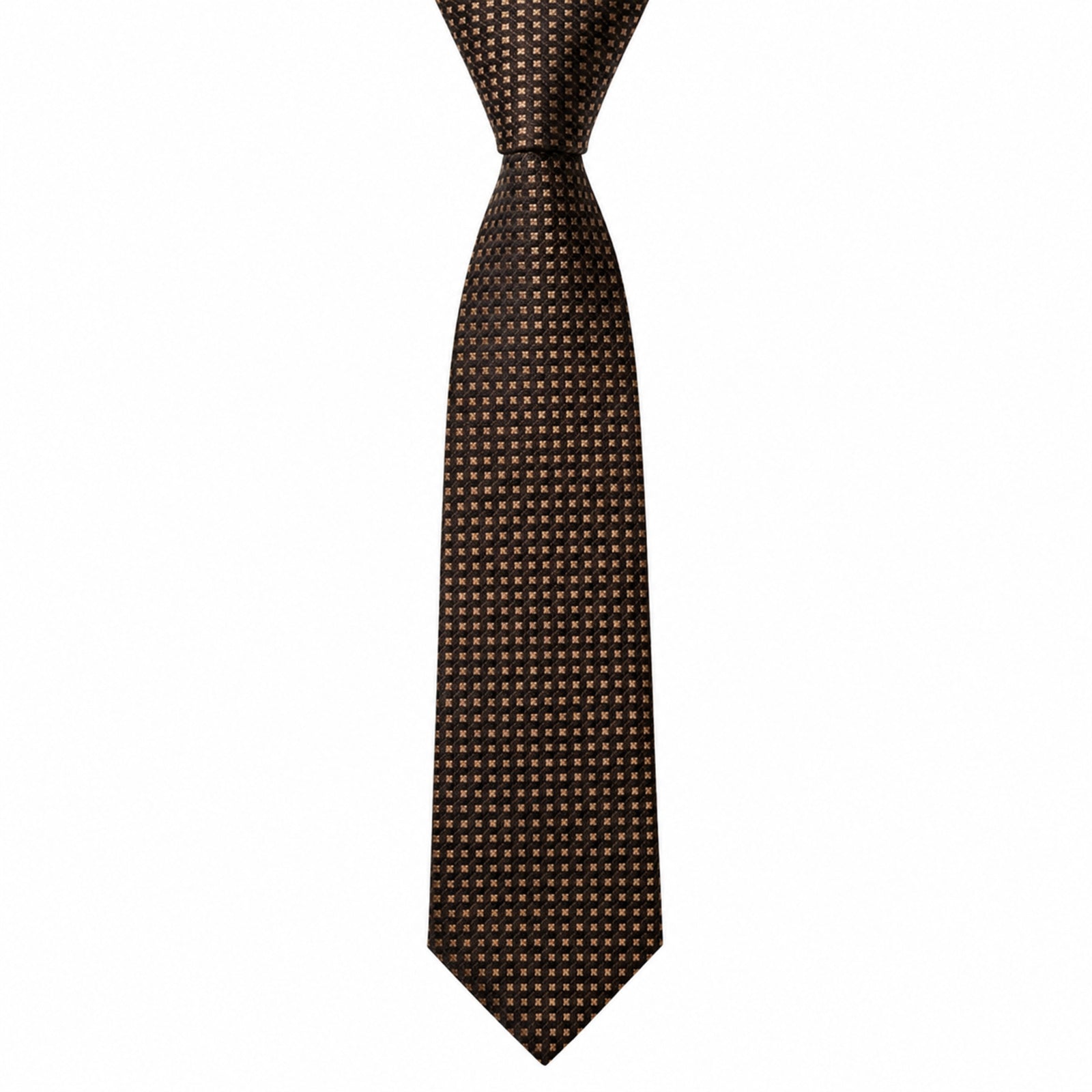 Men's Luxury Micro-Patterned Coffee Brown Silk Formal Necktie