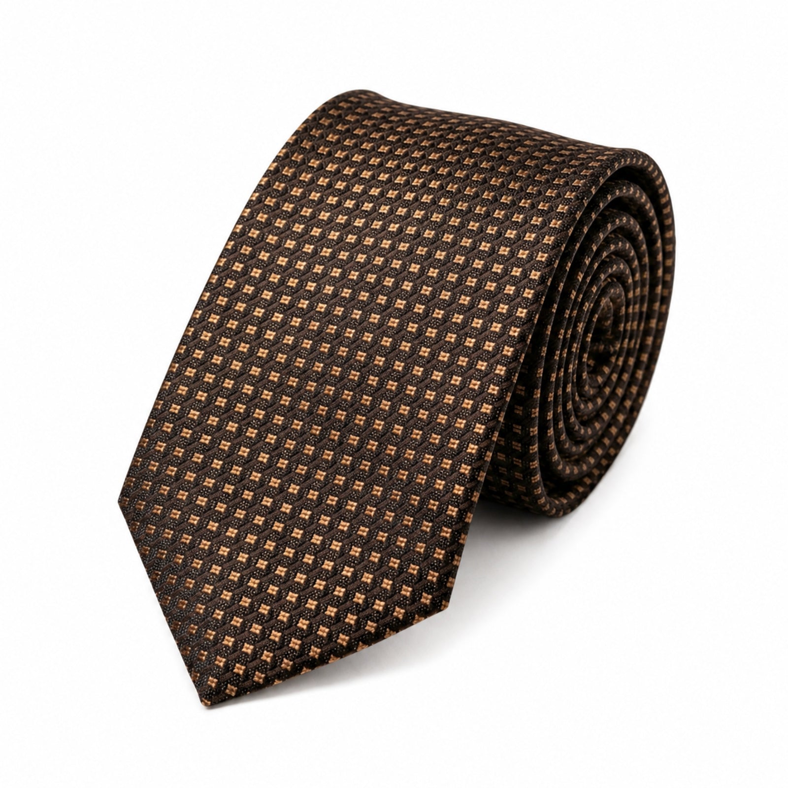 Men's Luxury Micro-Patterned Coffee Brown Silk Formal Necktie