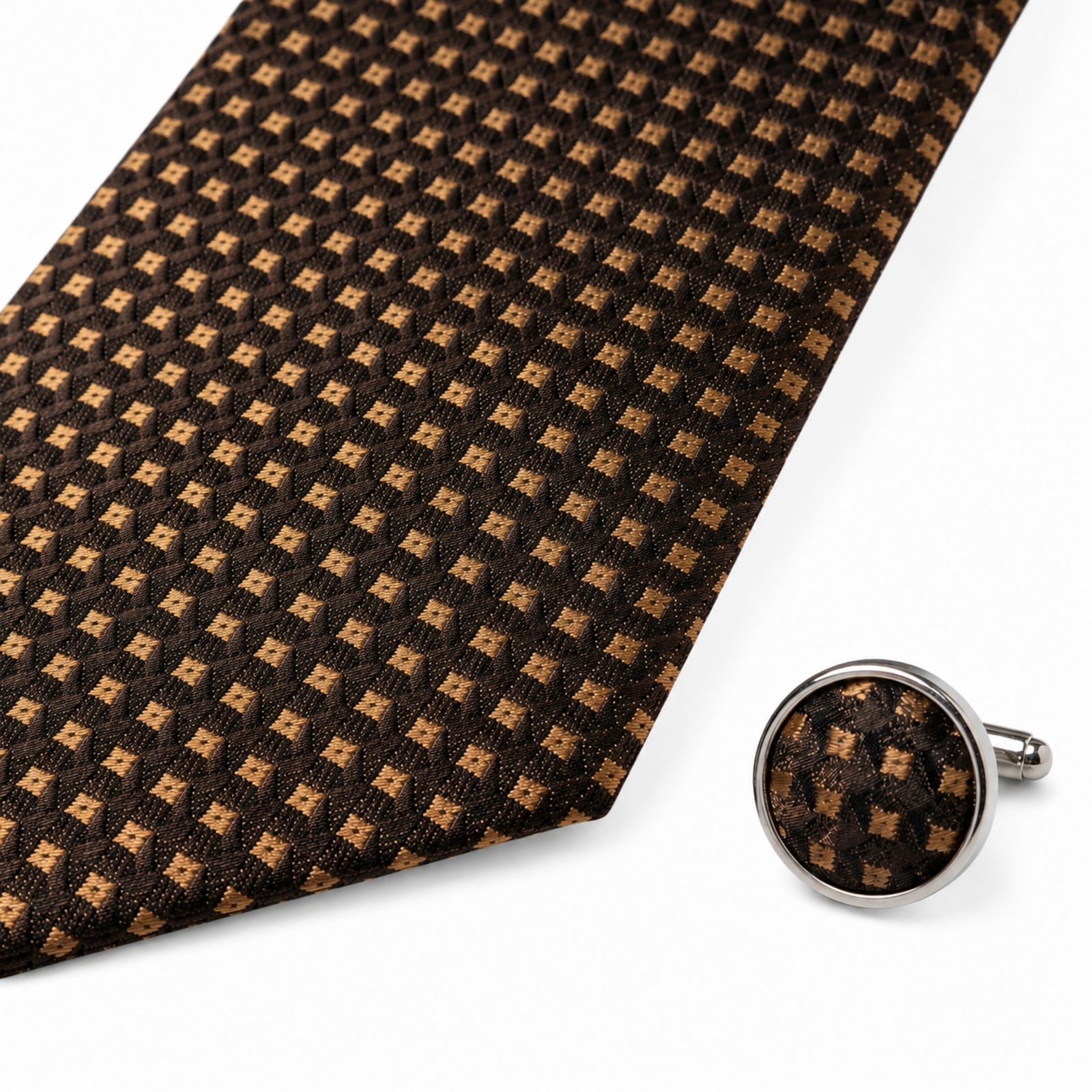 Men's Luxury Micro-Patterned Coffee Brown Silk Formal Necktie