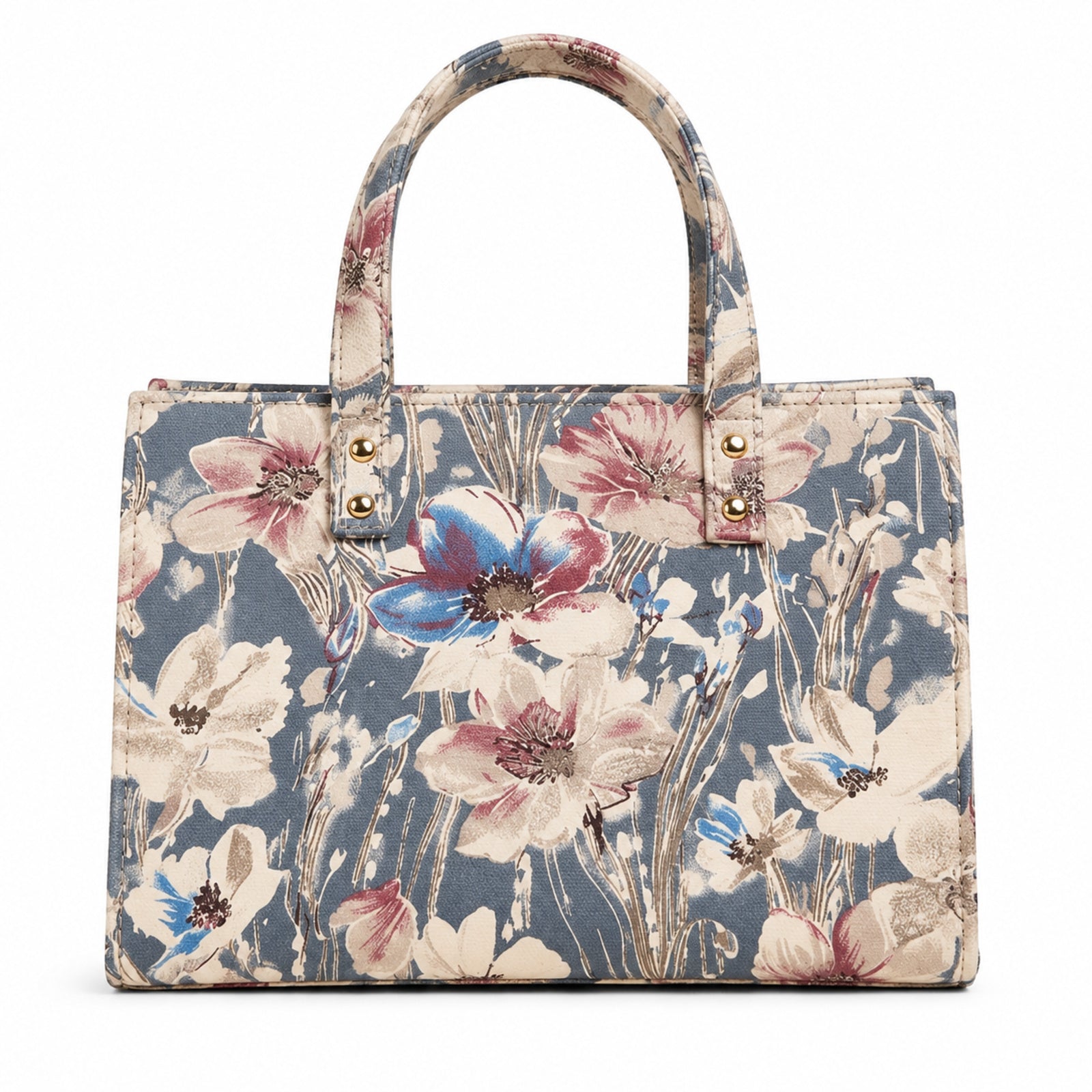Women's Cream Floral Printed Mini Tote Handbag