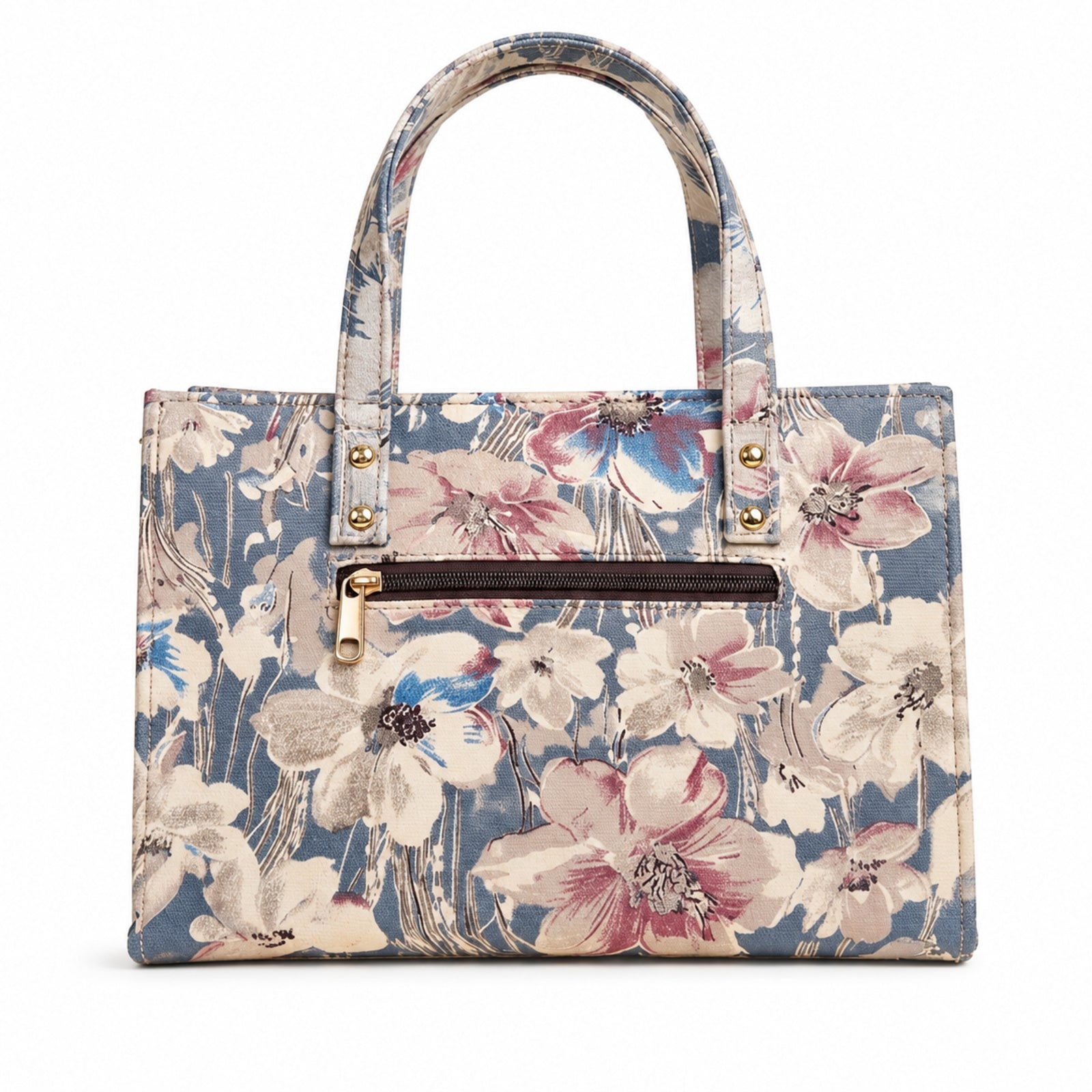 Women's Cream Floral Printed Mini Tote Handbag