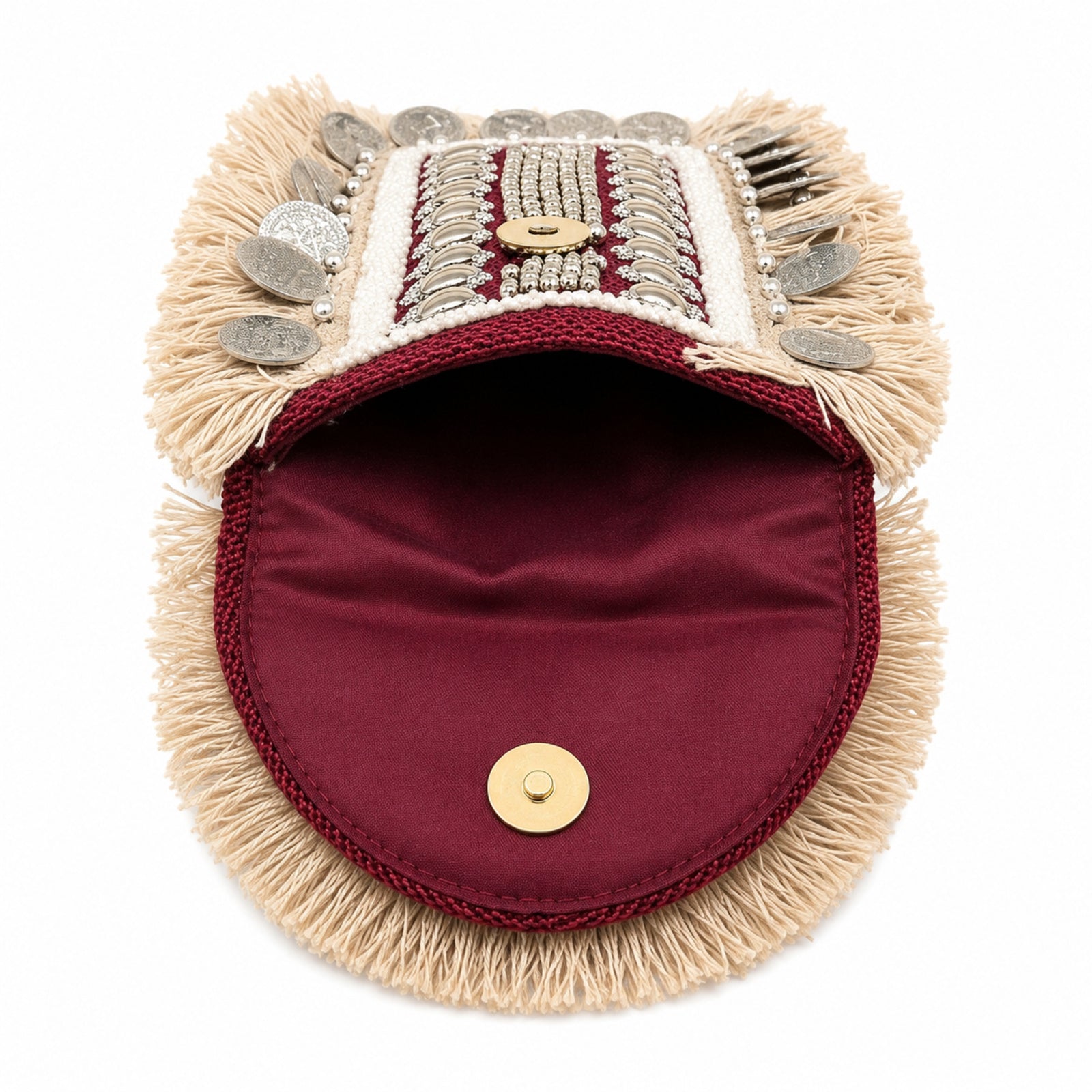Women's Red Embellished Fringe Clutch Bag