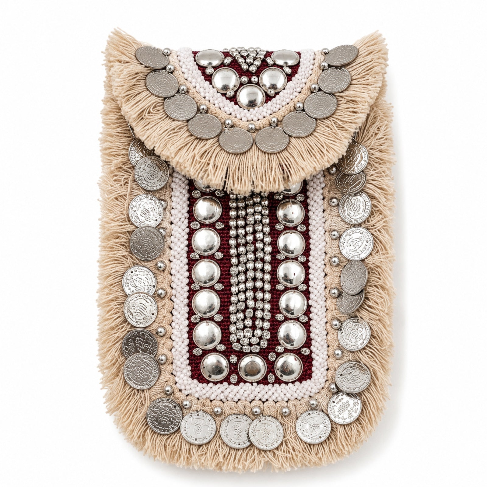 Women's Red Embellished Fringe Clutch Bag