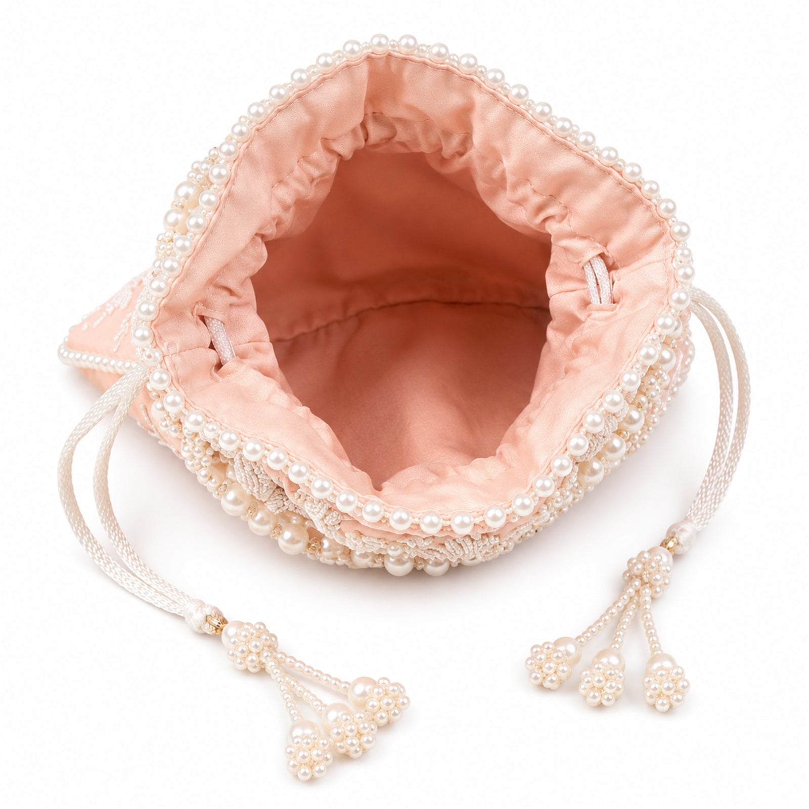 Women's Peach Embroidered Potli Bag with Pearl Handle
