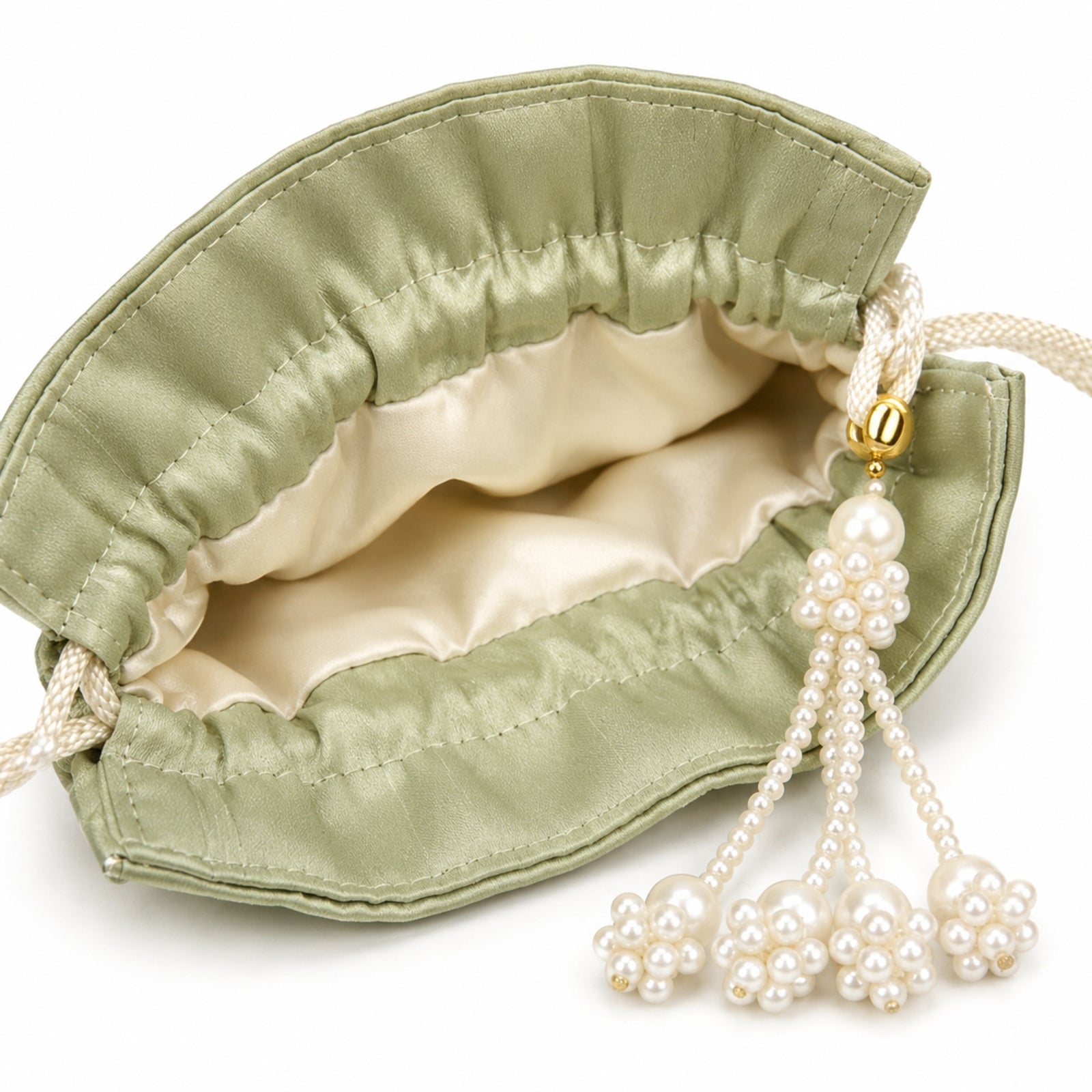 Women's Luxury Mint Pista Green Embroidered Potli Bag with Pearl Handle and Beaded Floral Clusters
