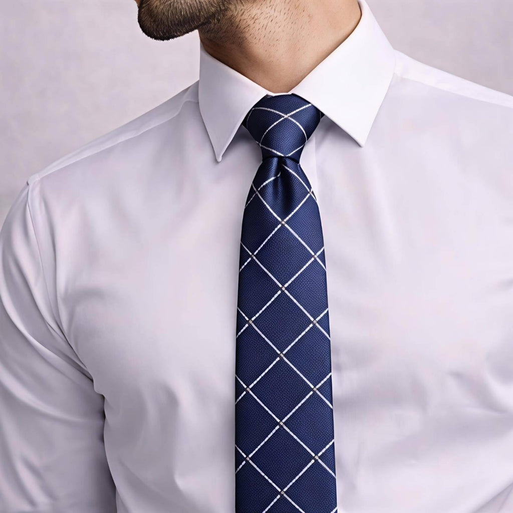 Navy Blue Diamond Grid Tie