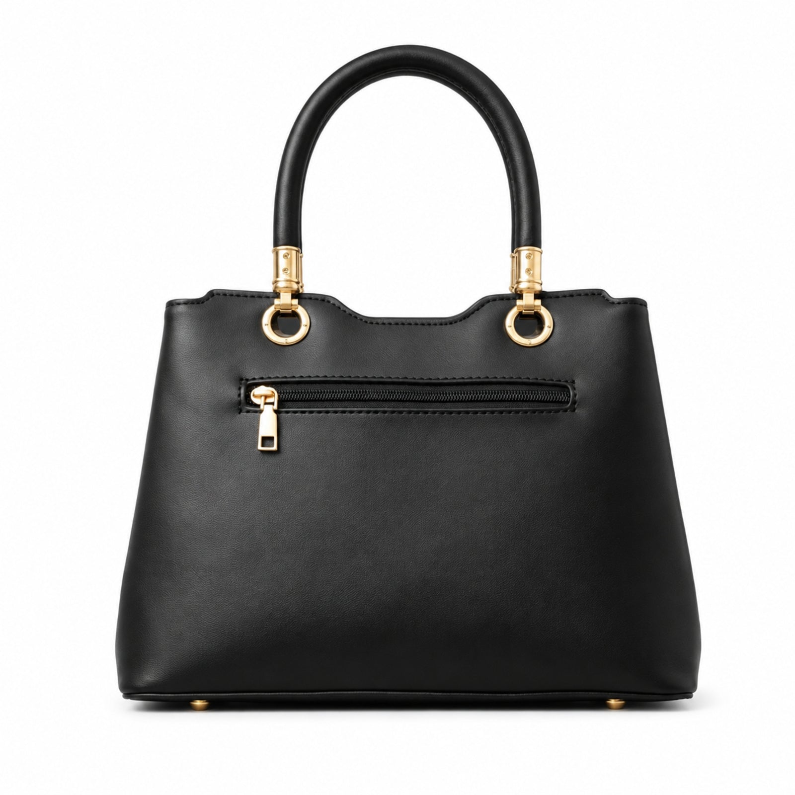 Women's Black Quilted Structured Handbag with Gold-Tone Handle