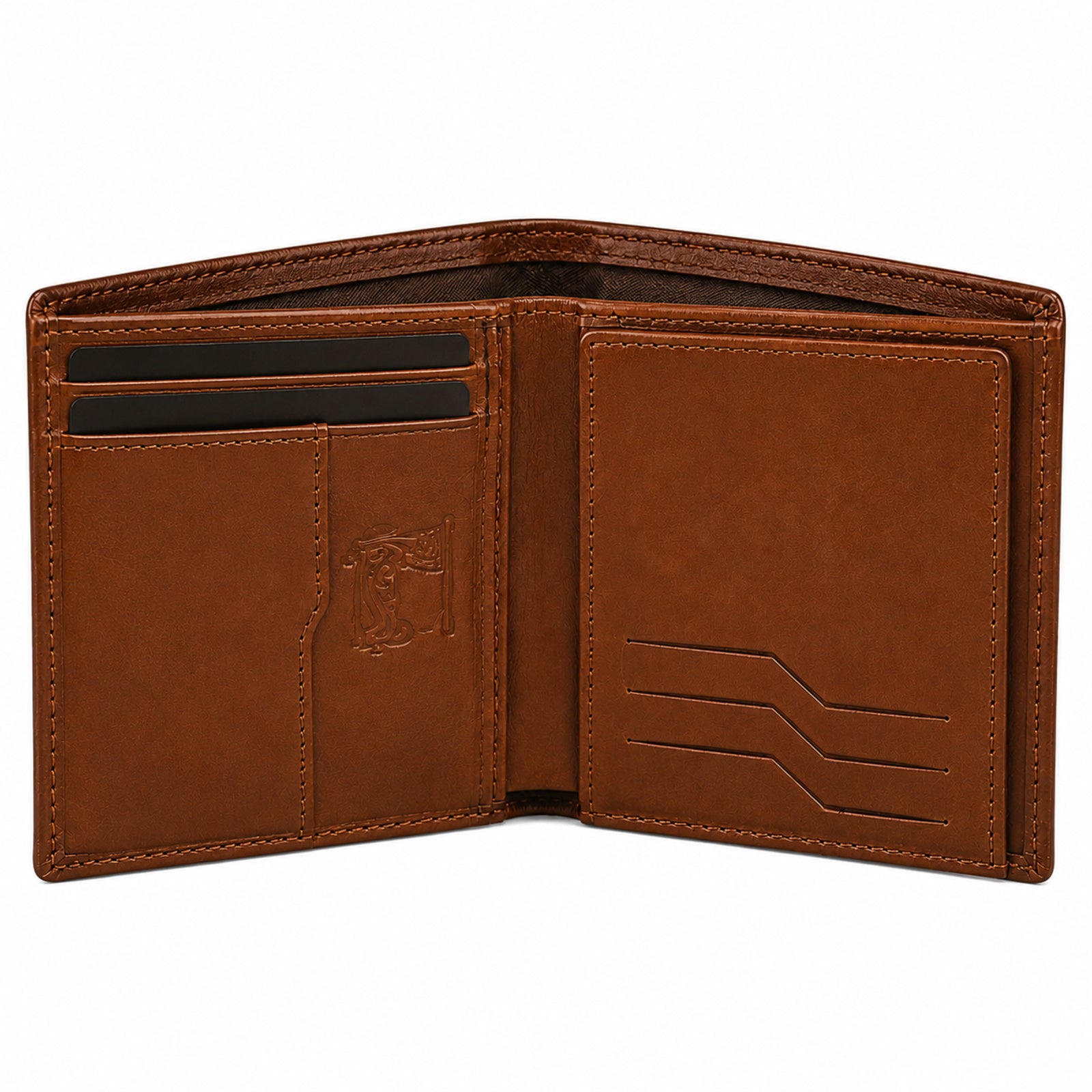 Men's Luxury Tan Leather Bifold Wallet with Embossed Brand Branding