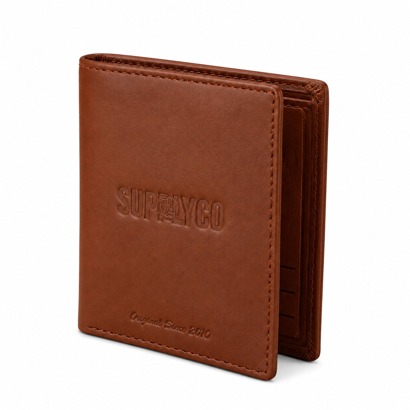Men's Luxury Tan Leather Bifold Wallet with Embossed Brand Branding
