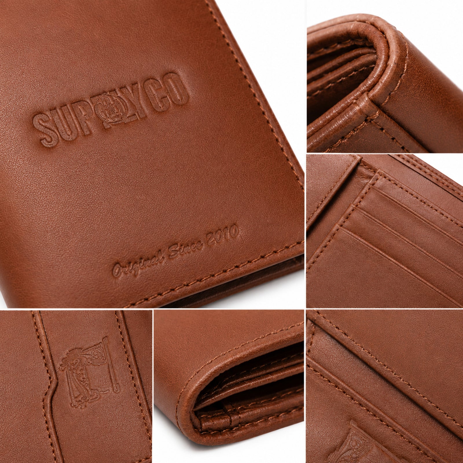 Men's Luxury Tan Leather Bifold Wallet with Embossed Brand Branding