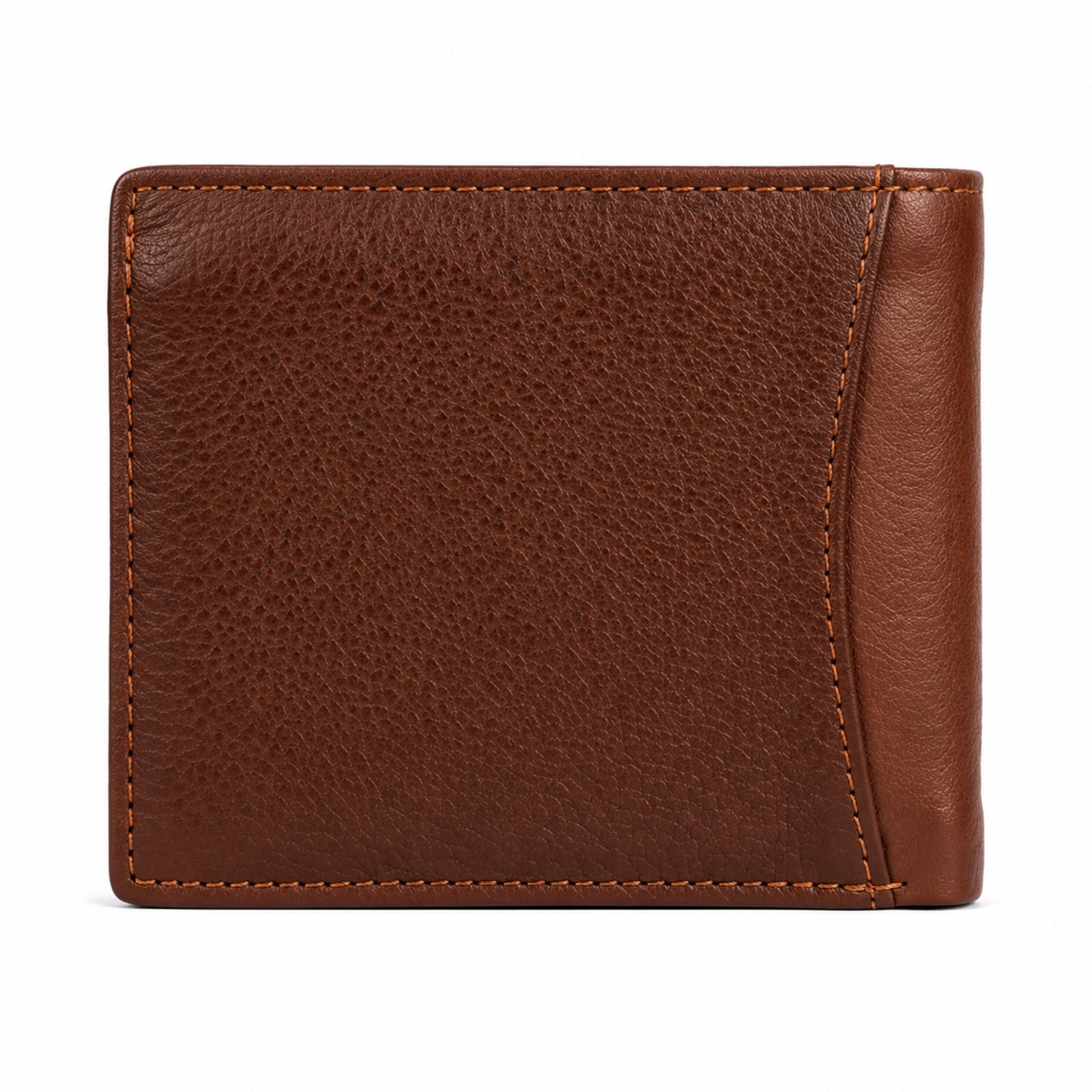 Unisex Luxury Grained Brown Leather Bifold Wallet with Metallic Logo Accent
