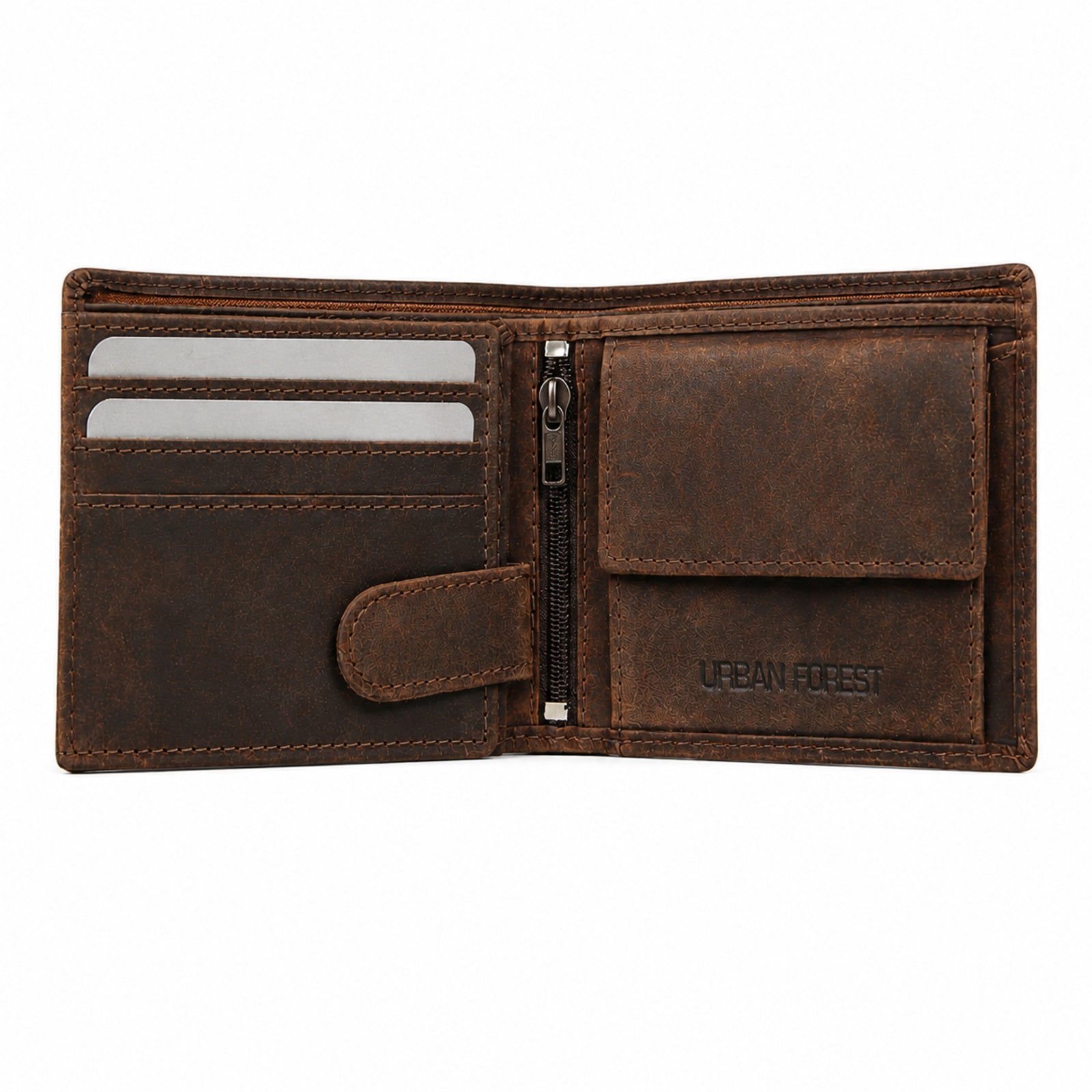 Men's Luxury Distressed Dark Brown Leather Bifold Wallet with Embossed Eagle Accent