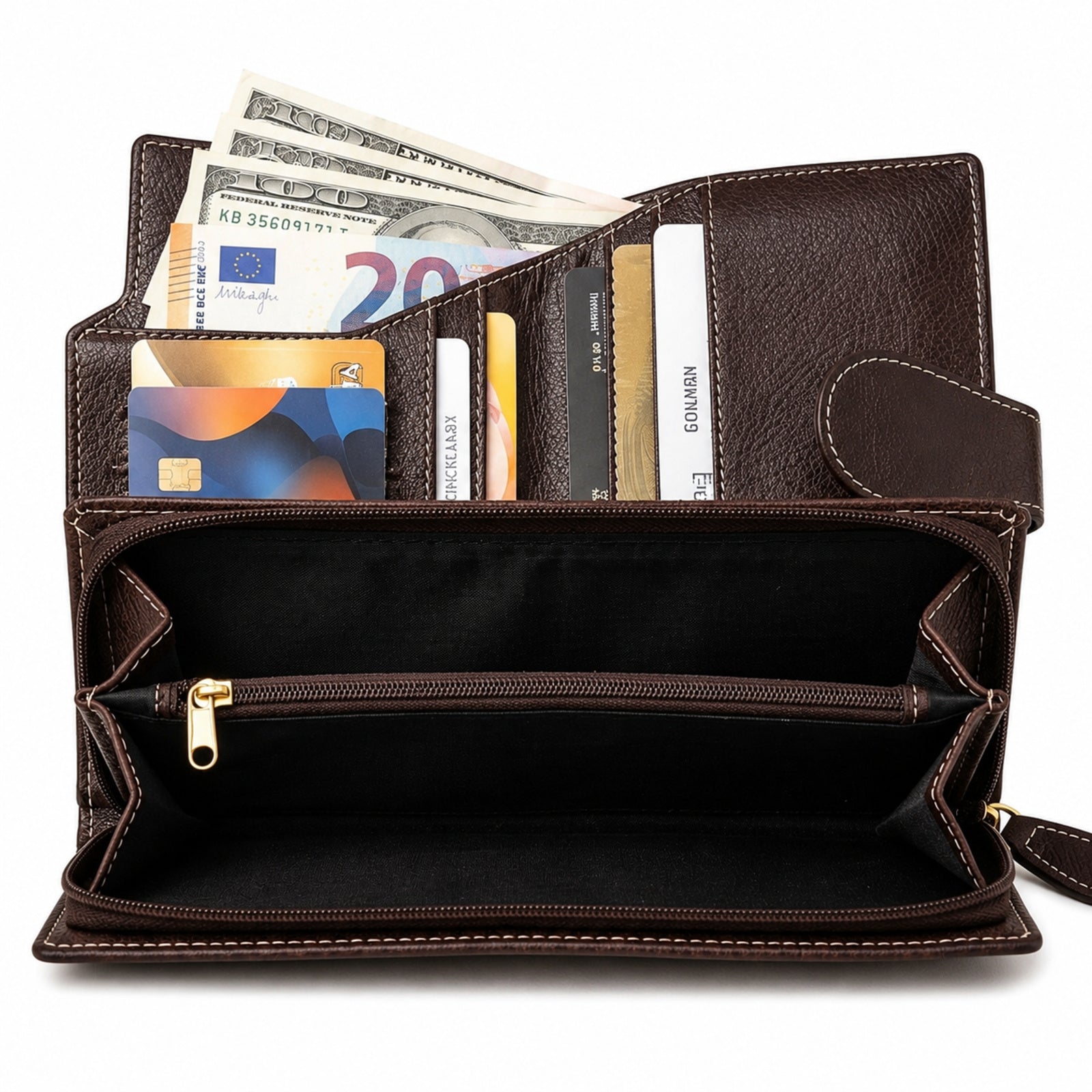 Women's Brown Leather Wallet Clutch