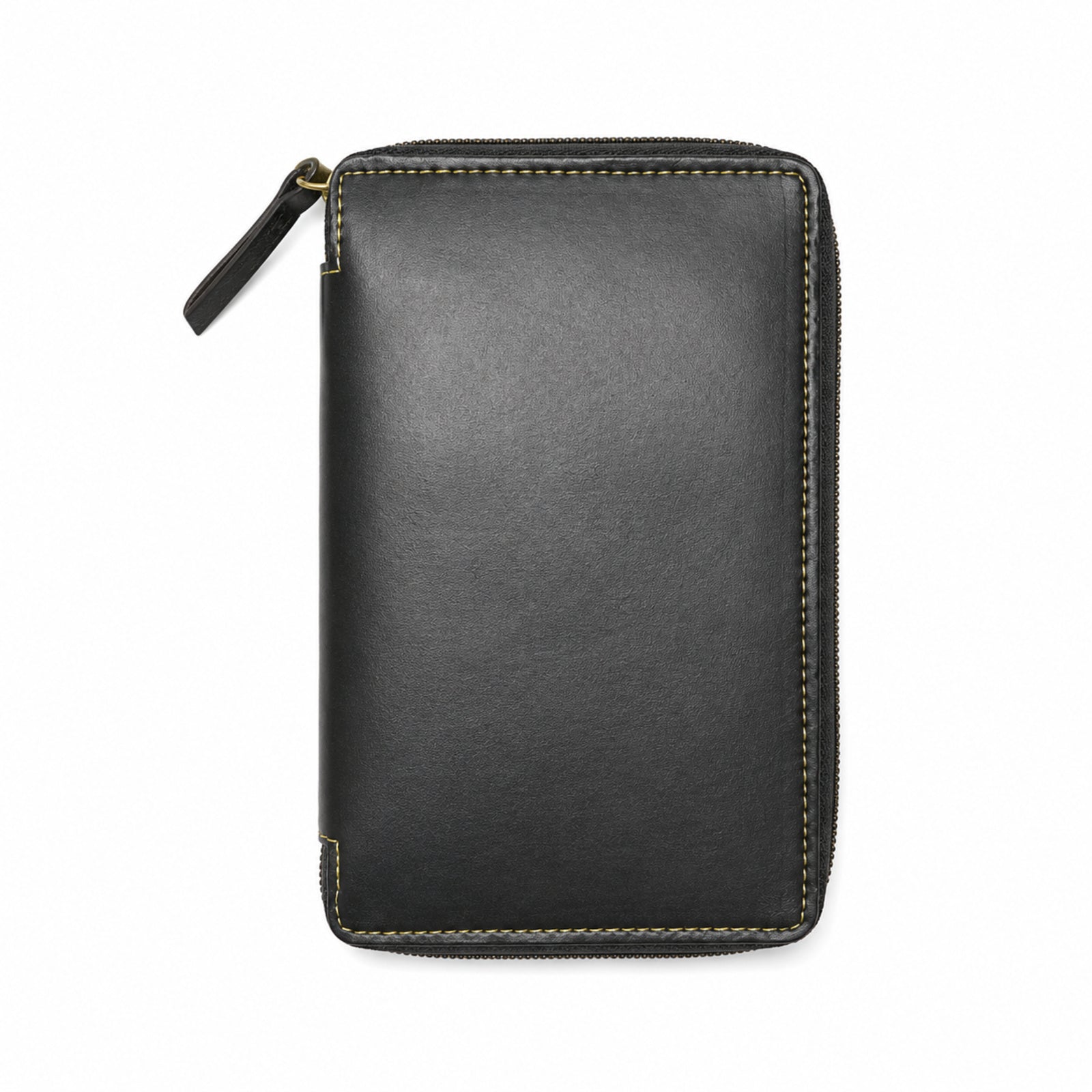 Women's Elegant Luxury Smooth Black Leather Zippered Clutch Wallet and Travel Organizer
