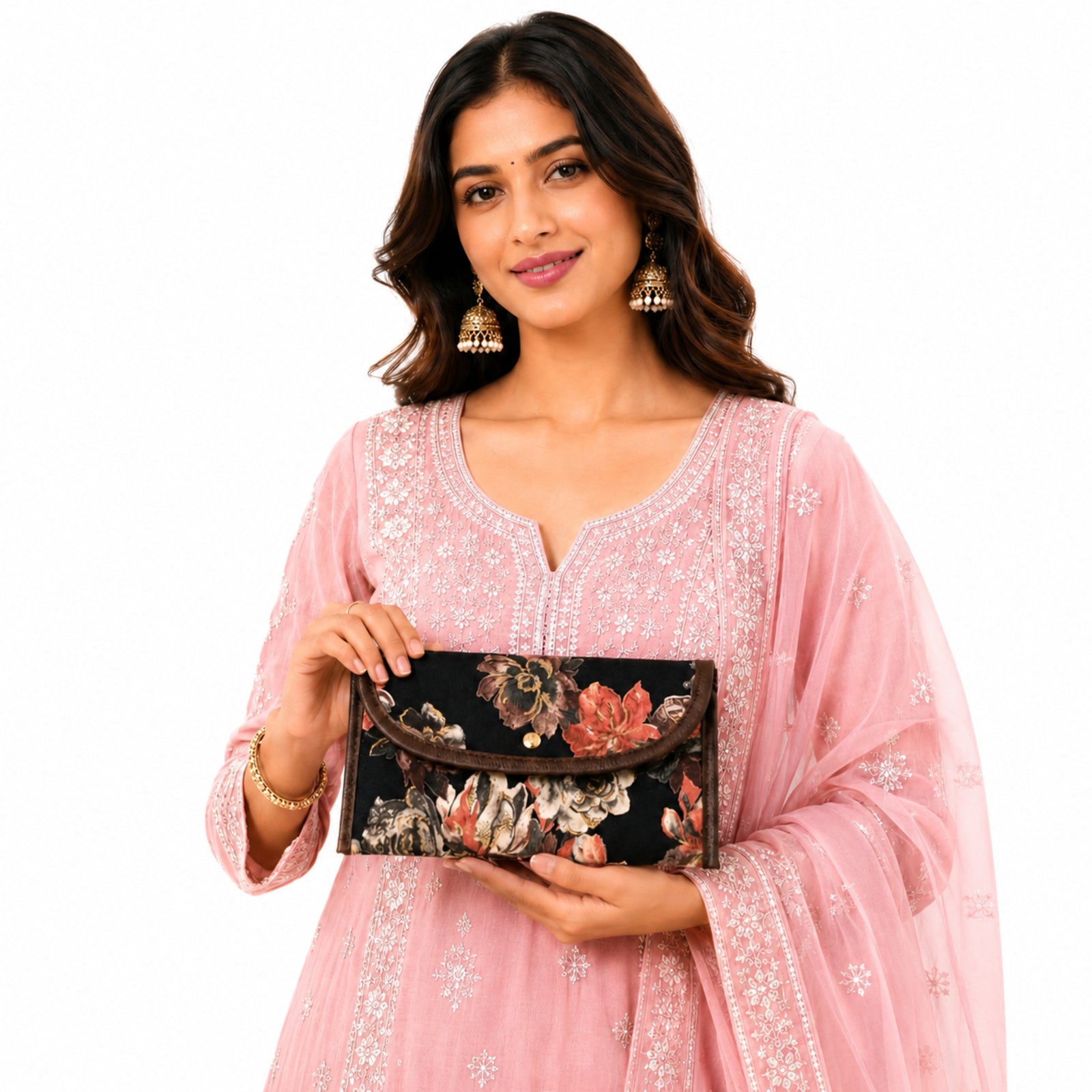 Women's Navy Blue Floral Print Long Wallet | Stylish Ladies Clutch Wallet with Snap Closure