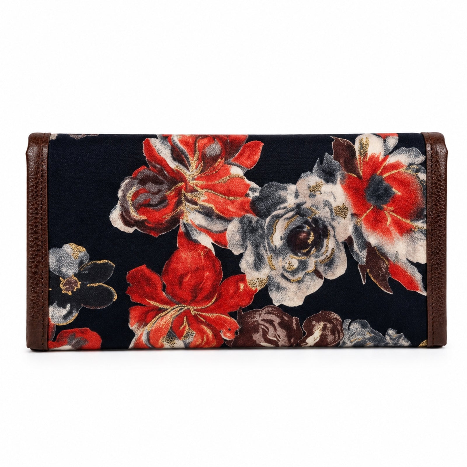 Women's Navy Blue Floral Print Long Wallet | Stylish Ladies Clutch Wallet with Snap Closure