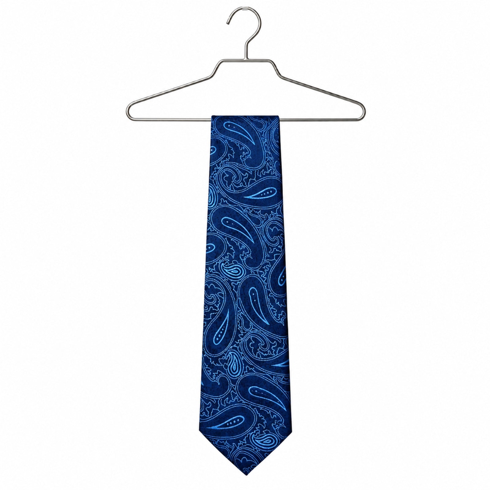 Men's Luxury Paisley-Patterned Navy Blue Silk Formal Necktie