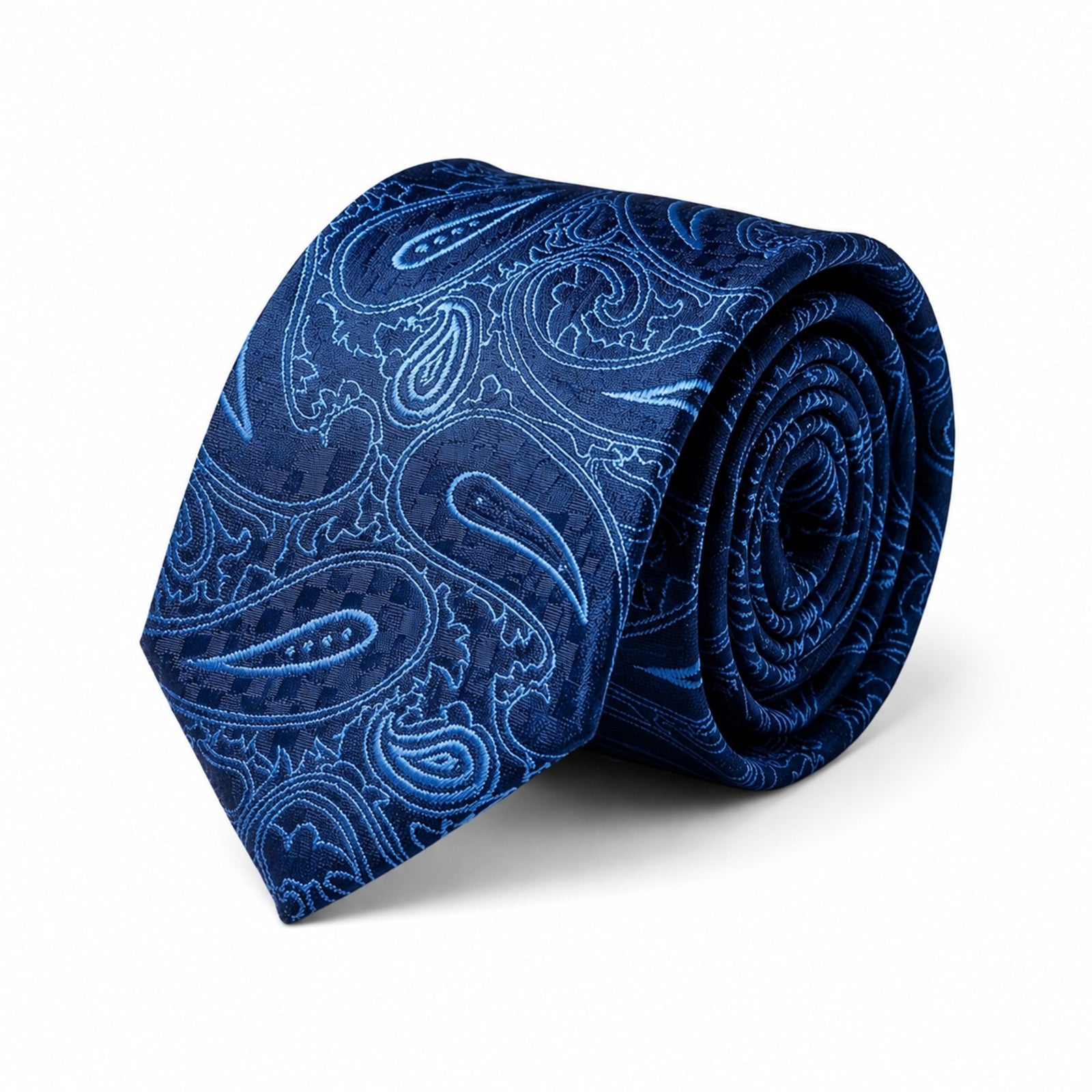 Men's Luxury Paisley-Patterned Navy Blue Silk Formal Necktie