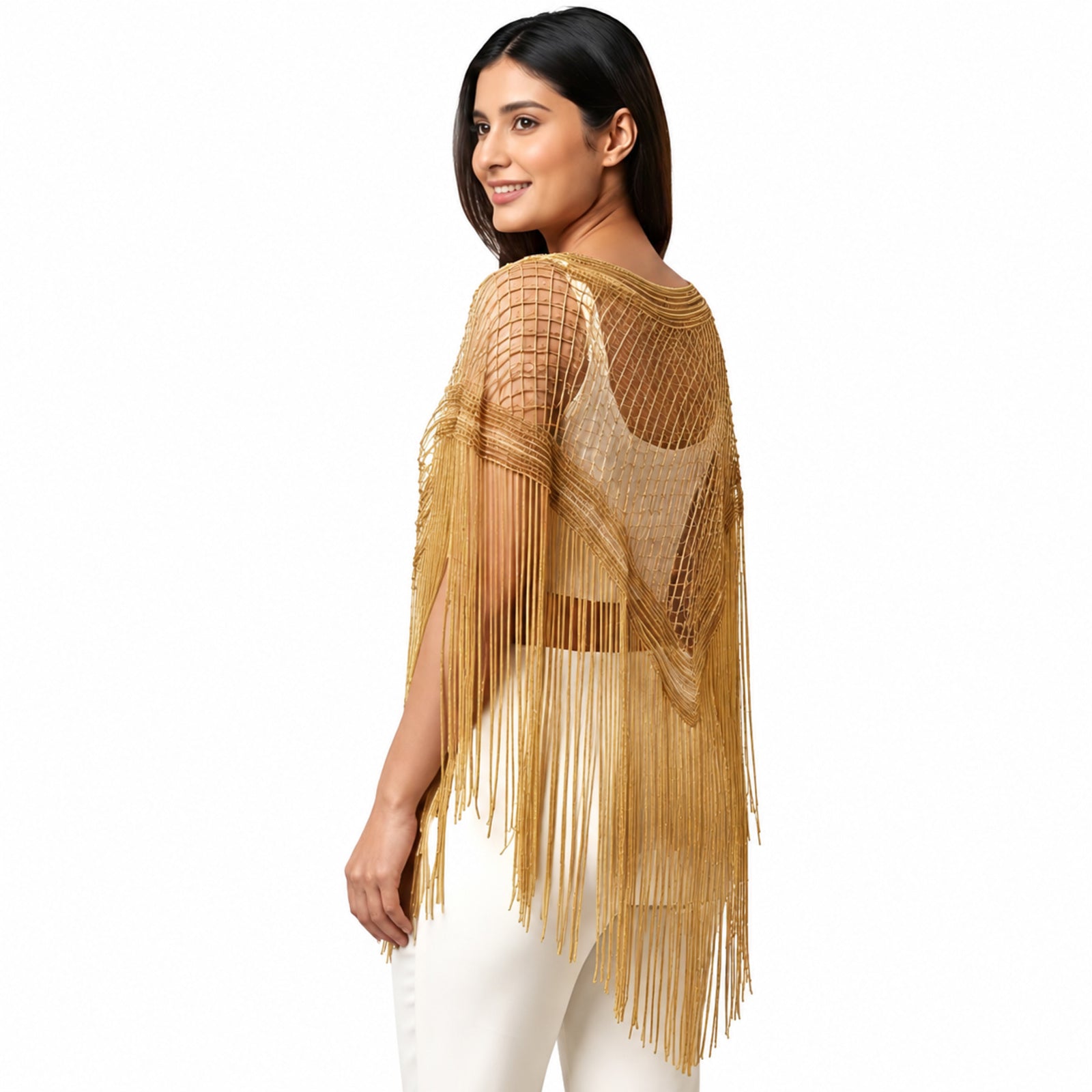 Royal Gold Sequin Fringe Poncho