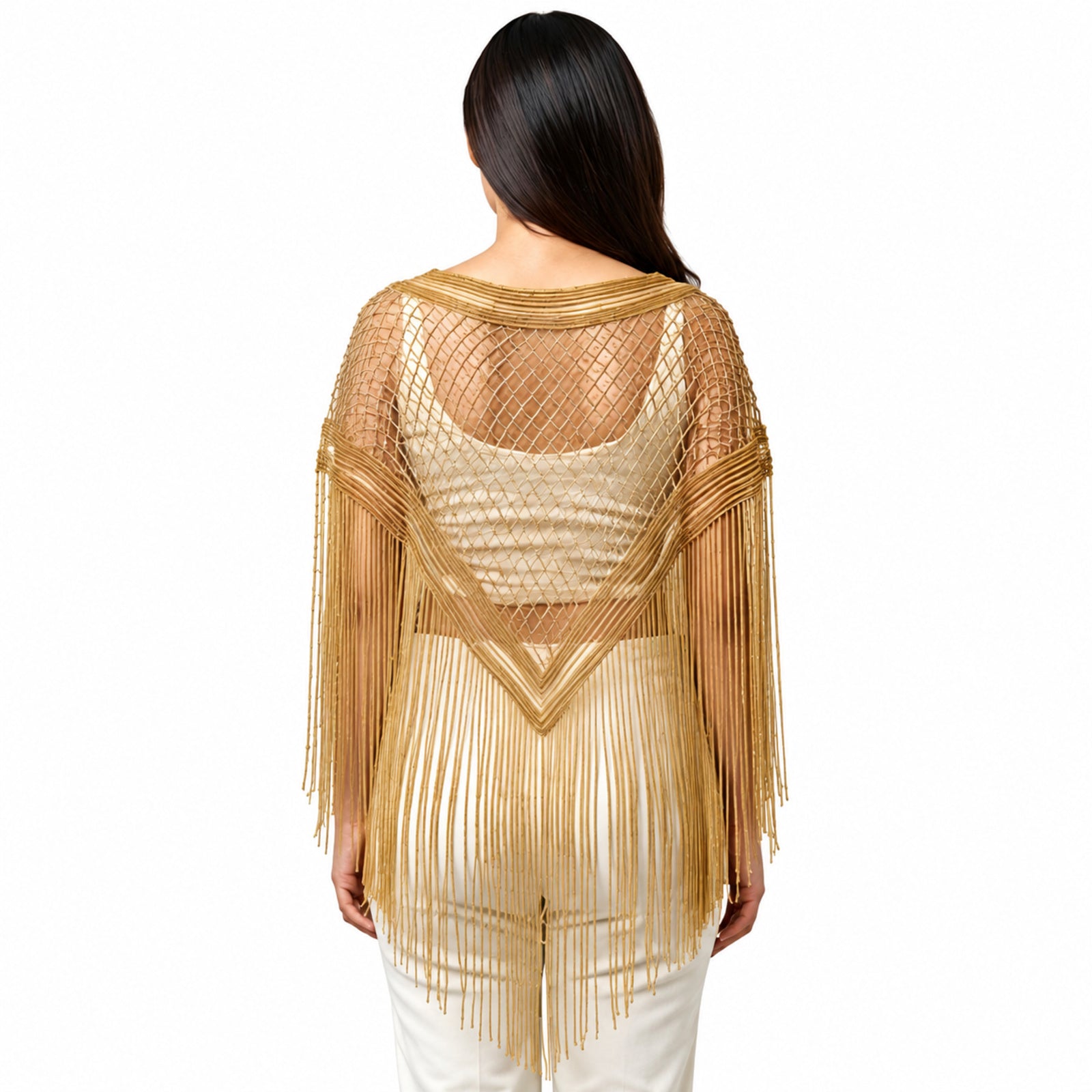 Royal Gold Sequin Fringe Poncho
