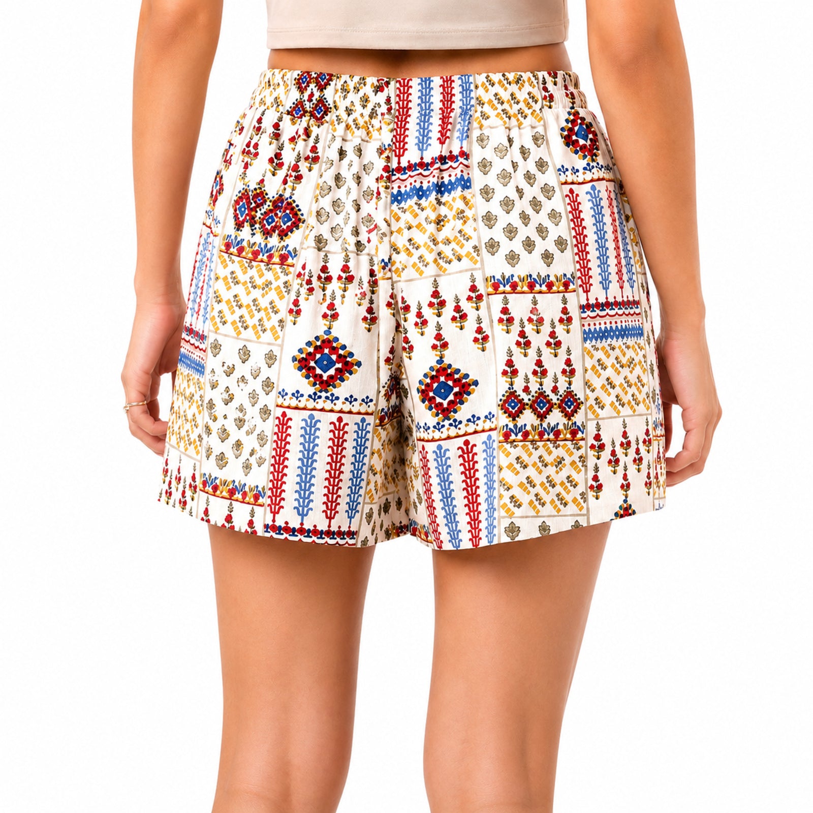 Women's Red Printed Elastic Waist Casual Lounge Shorts with Relaxed Fit