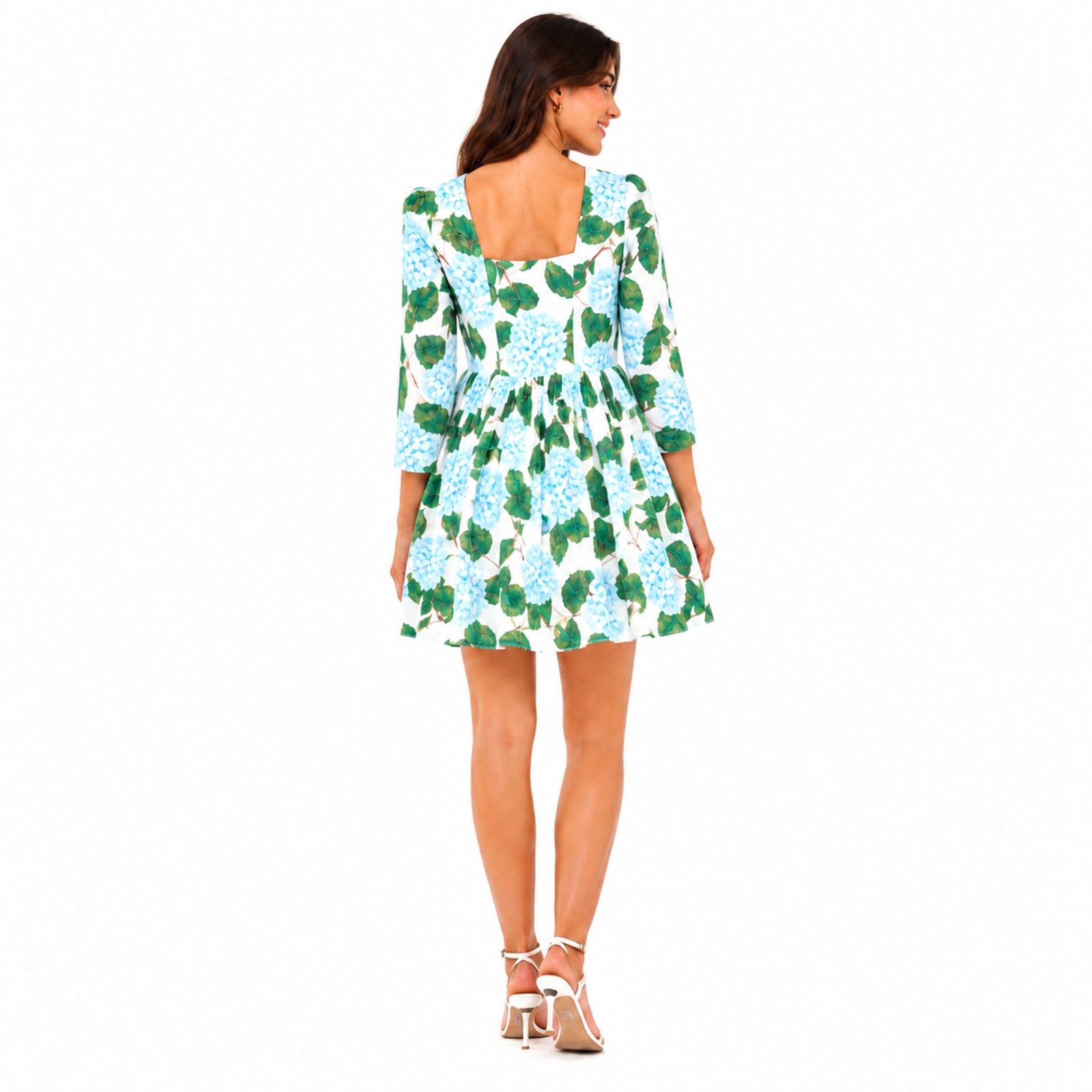 Women's Green Floral Print Sweetheart Neck Fit and Flare Mini Dress | Breezy Casual Day Dress