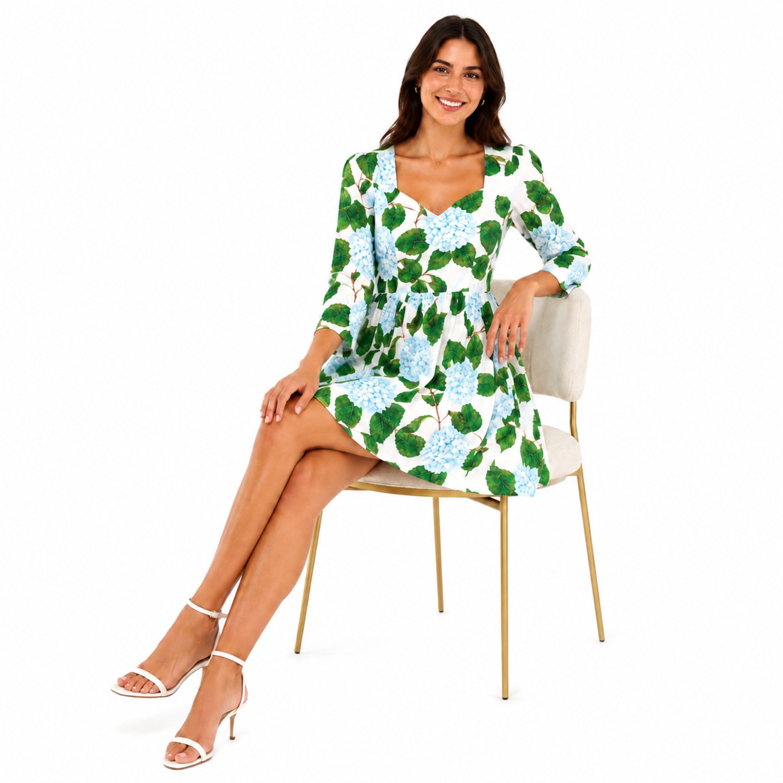 Women's Green Floral Print Sweetheart Neck Fit and Flare Mini Dress | Breezy Casual Day Dress