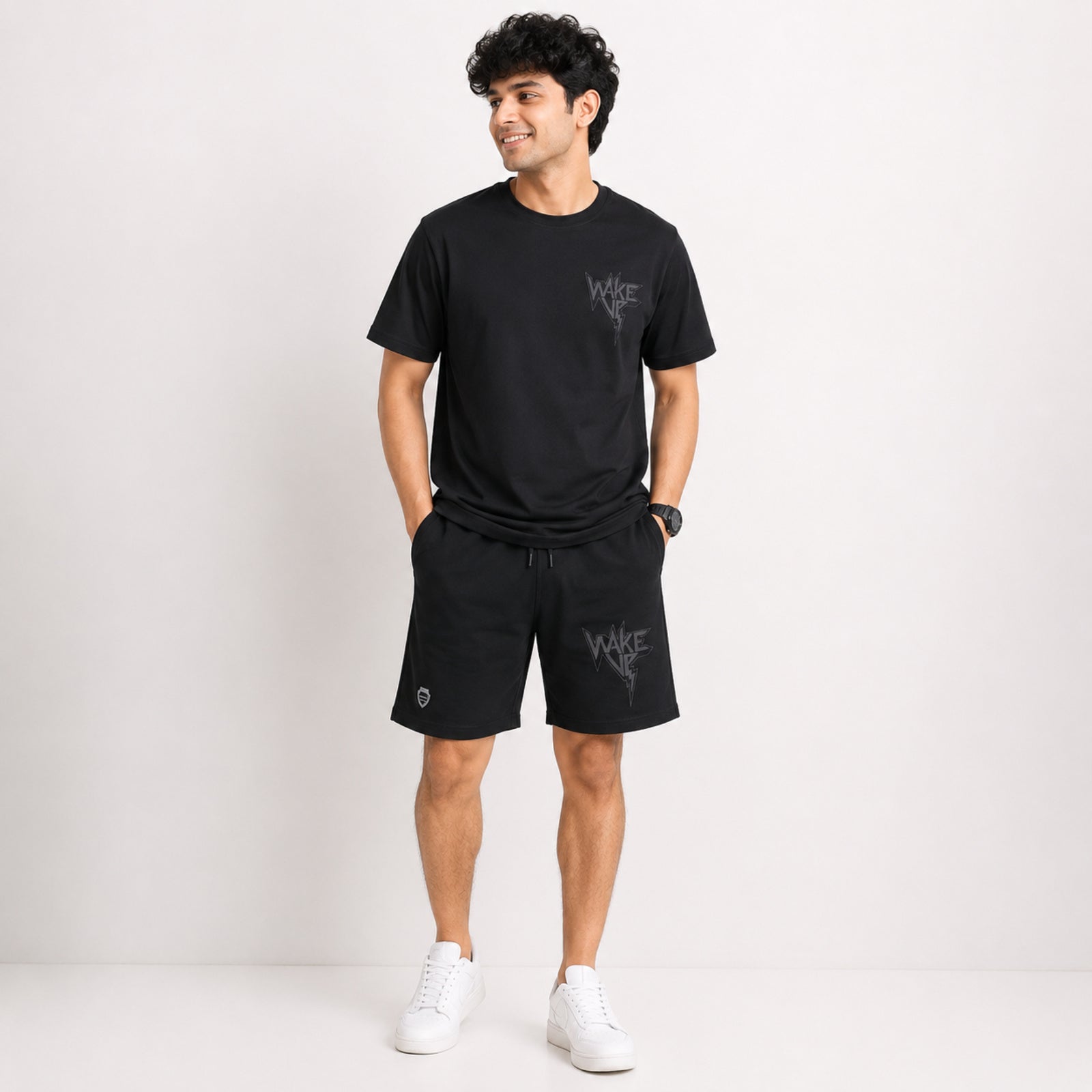 Men's Jet Black Lightning Graphic T-Shirt and Shorts Co-Ord Set-3